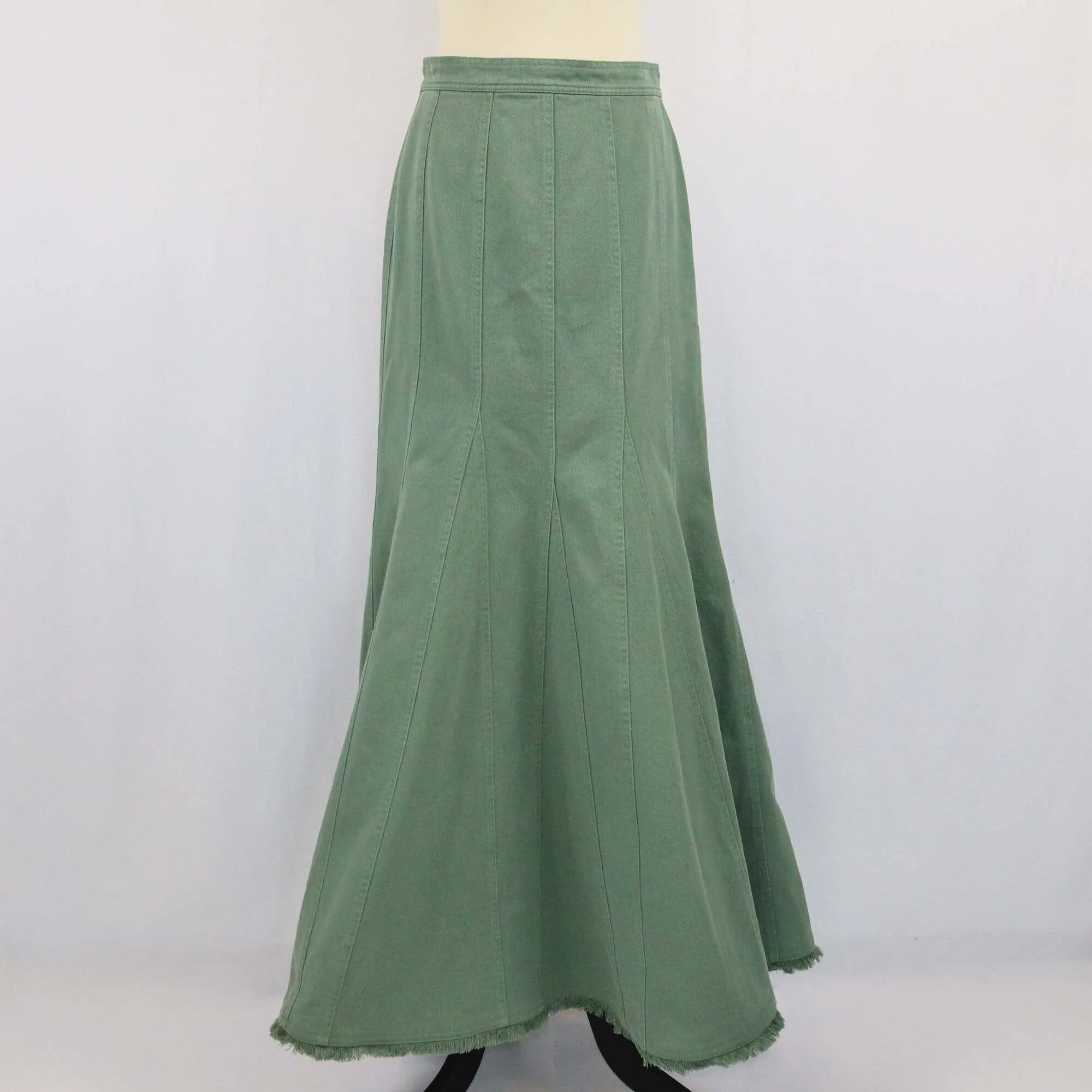Max Mara Army Green Raw-Edge Trim Maxi Skirt