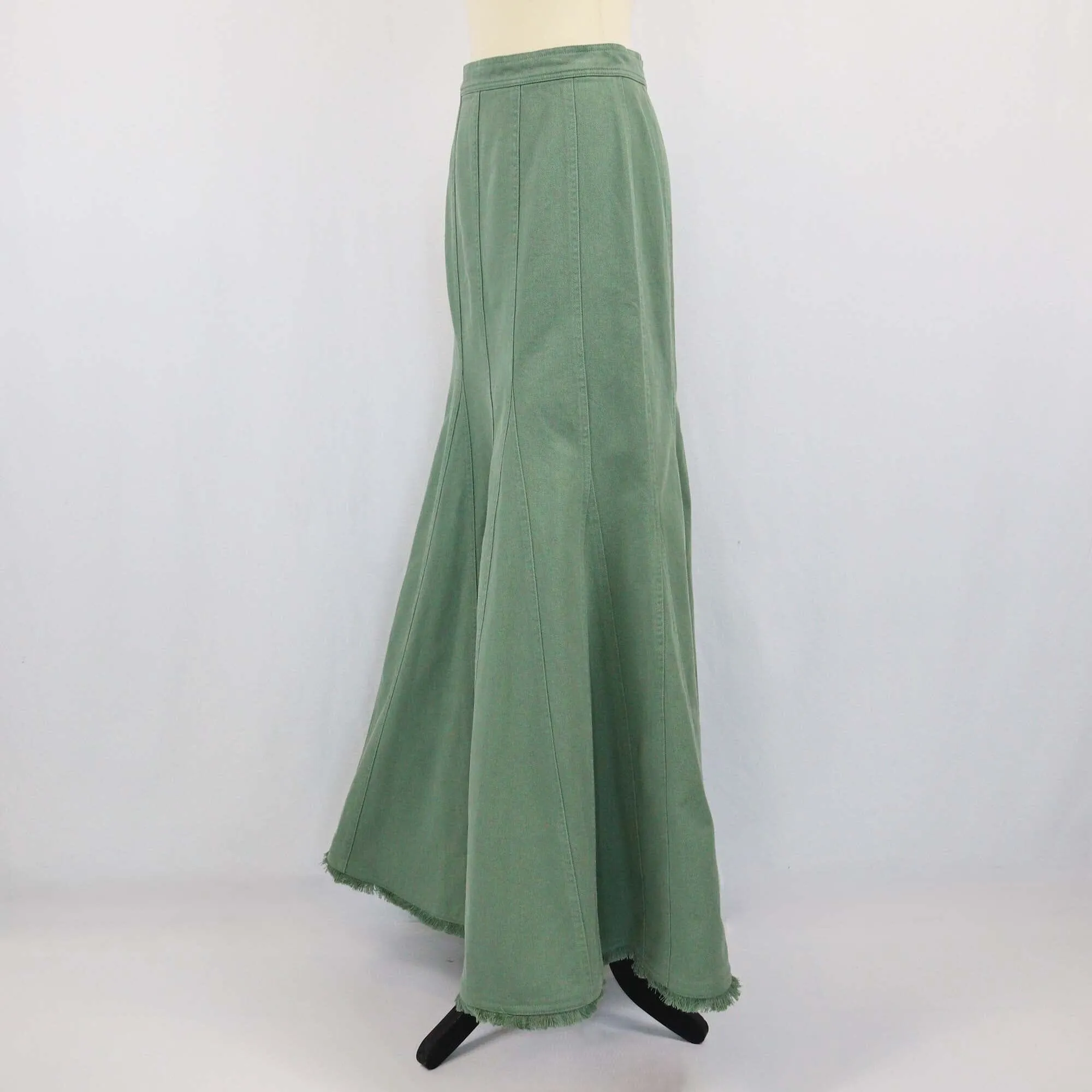 Max Mara Army Green Raw-Edge Trim Maxi Skirt