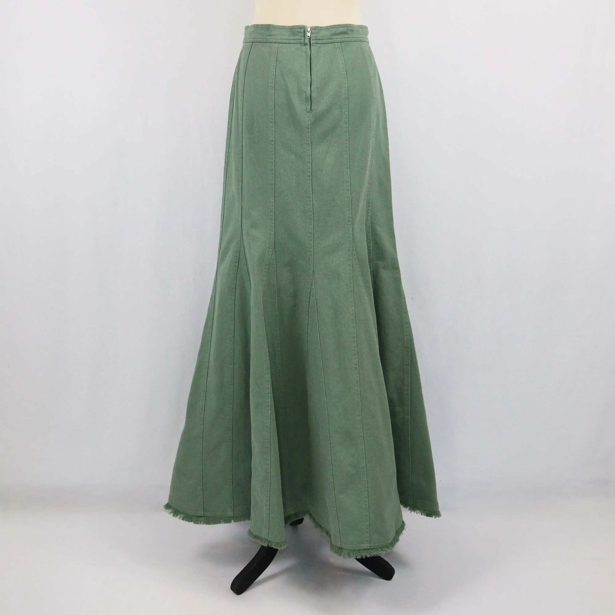Max Mara Army Green Raw-Edge Trim Maxi Skirt