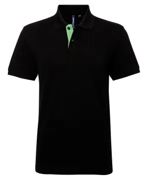 Mens classic fit contrast polo | Black/Lime