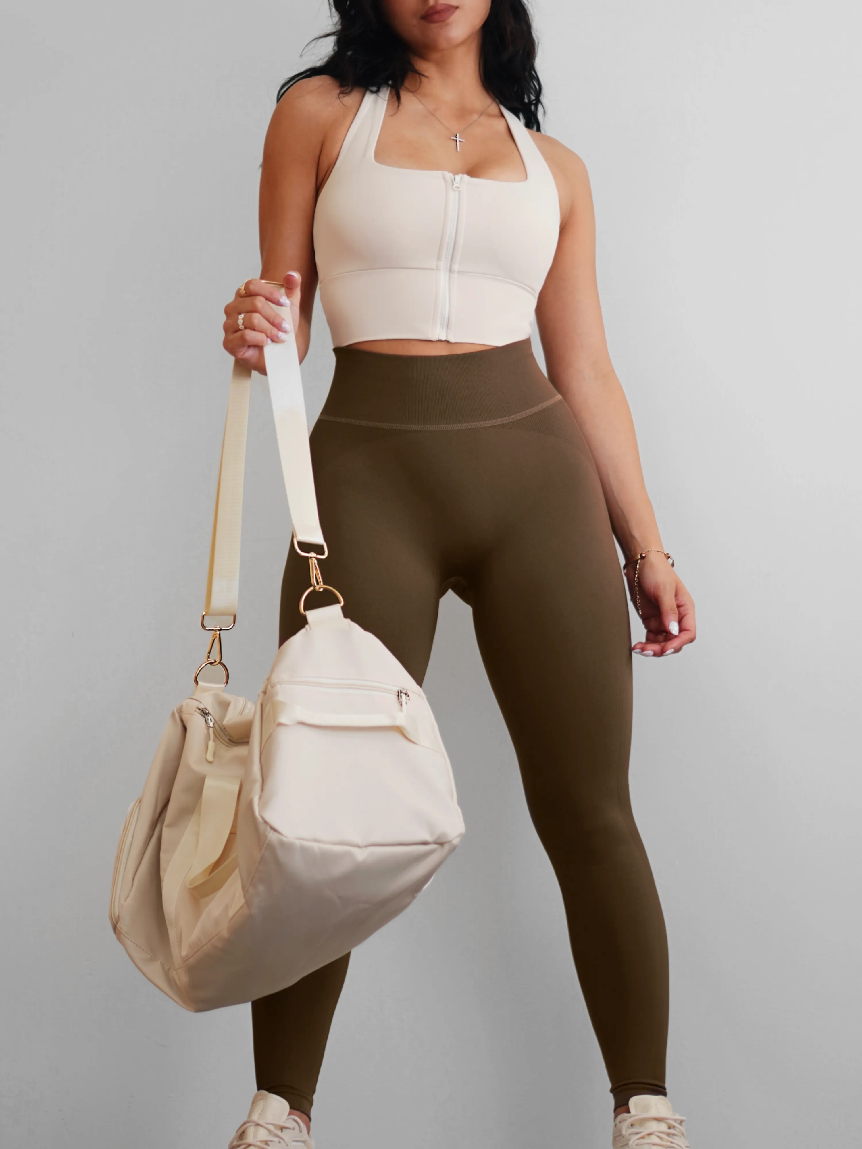 Minimal Mid Waist Leggings (Caramel Brown)