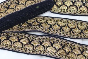 Navy Blue Zari Work Embroidered Border