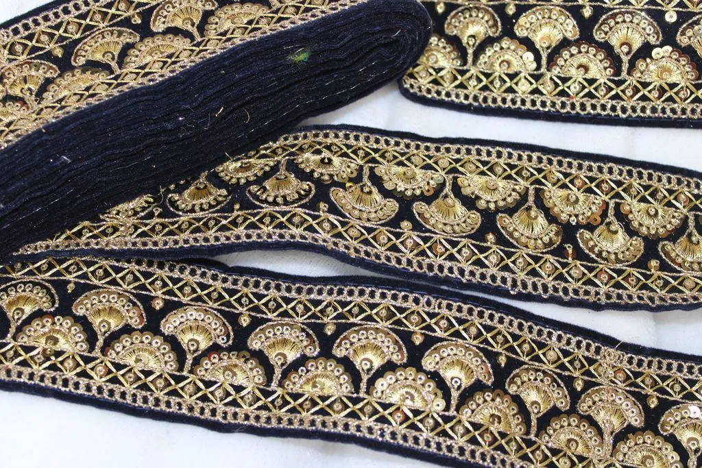 Navy Blue Zari Work Embroidered Border