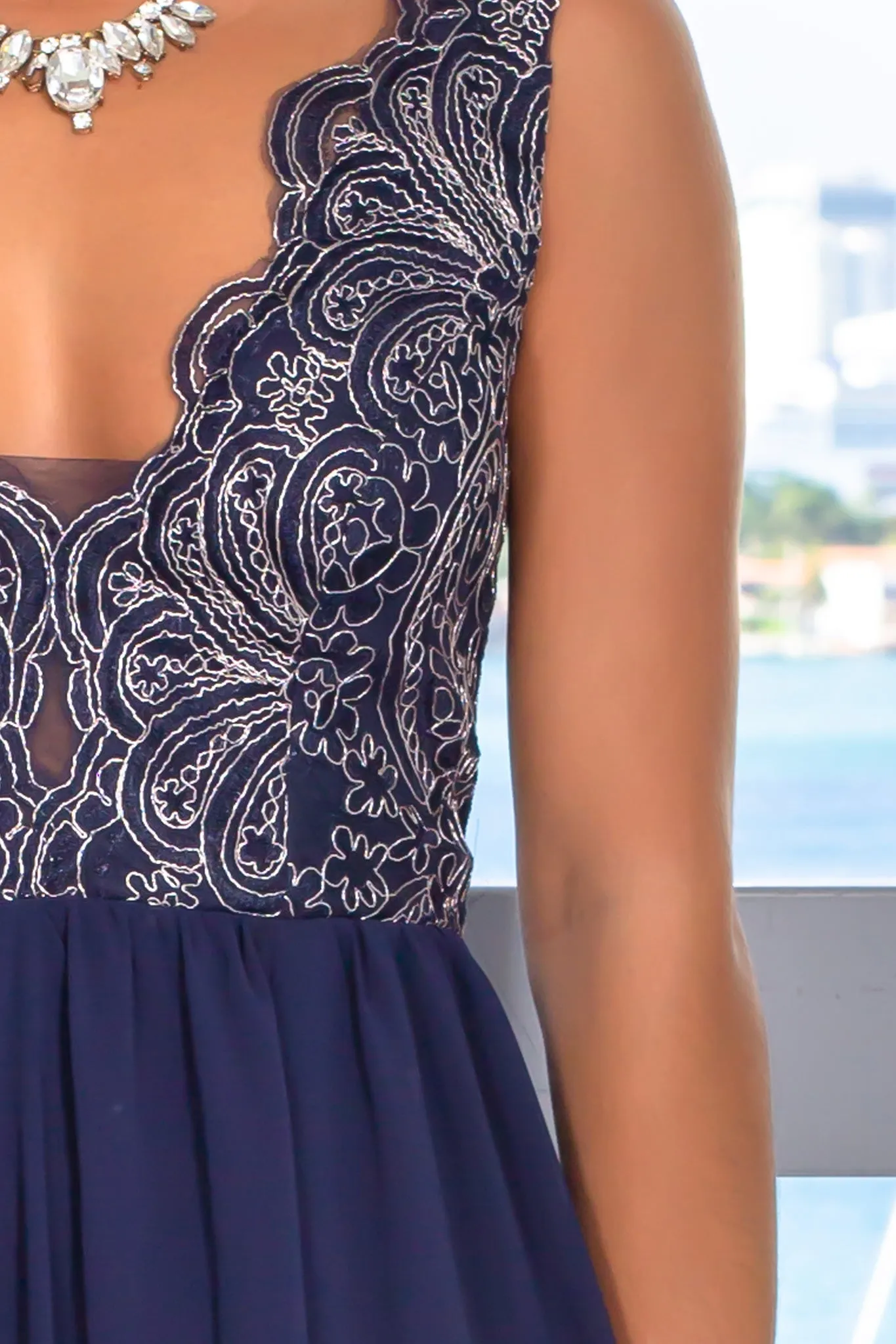 Navy Embroidered Top Maxi Dress