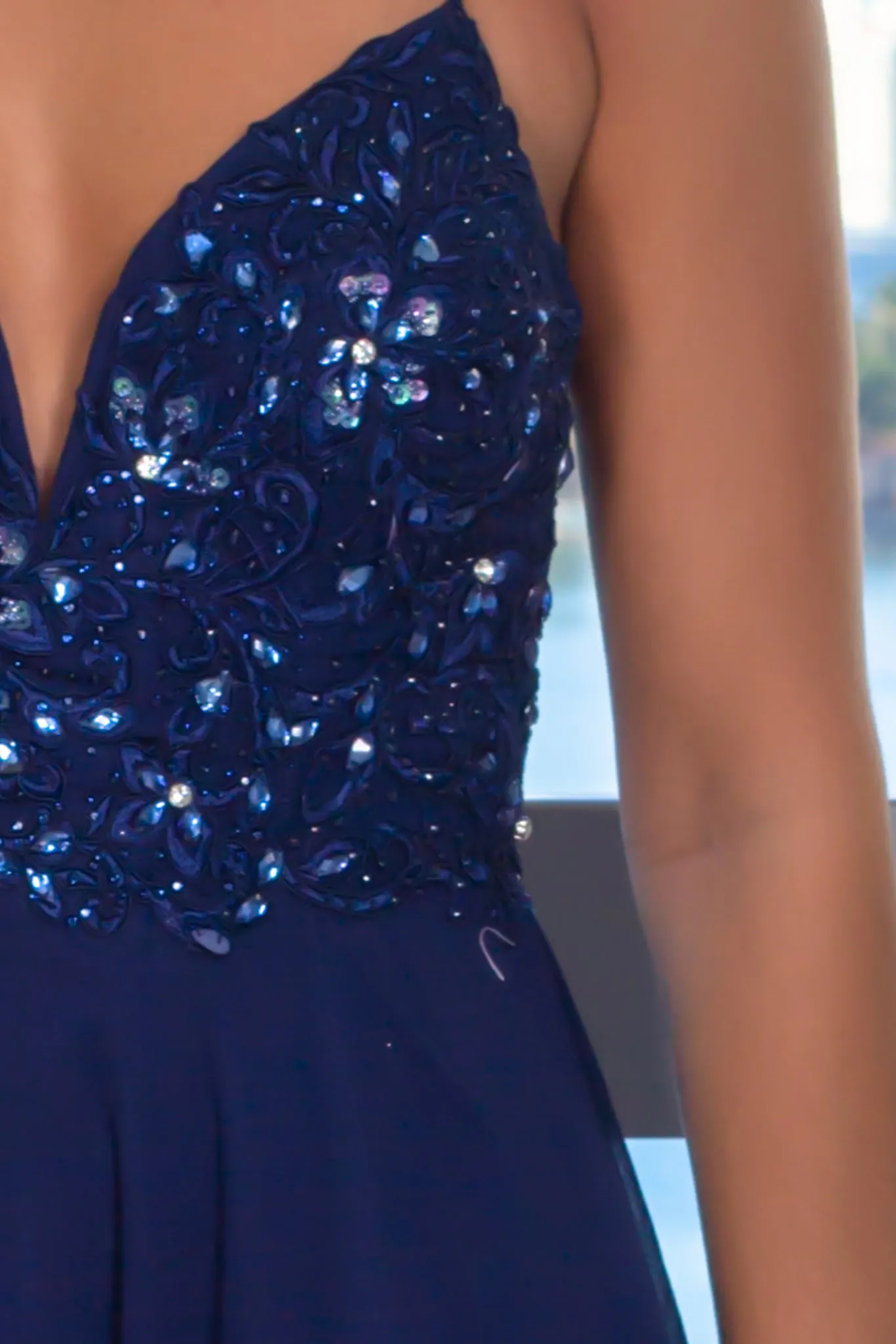 Navy Maxi Dress with Embroidered Sequin Top