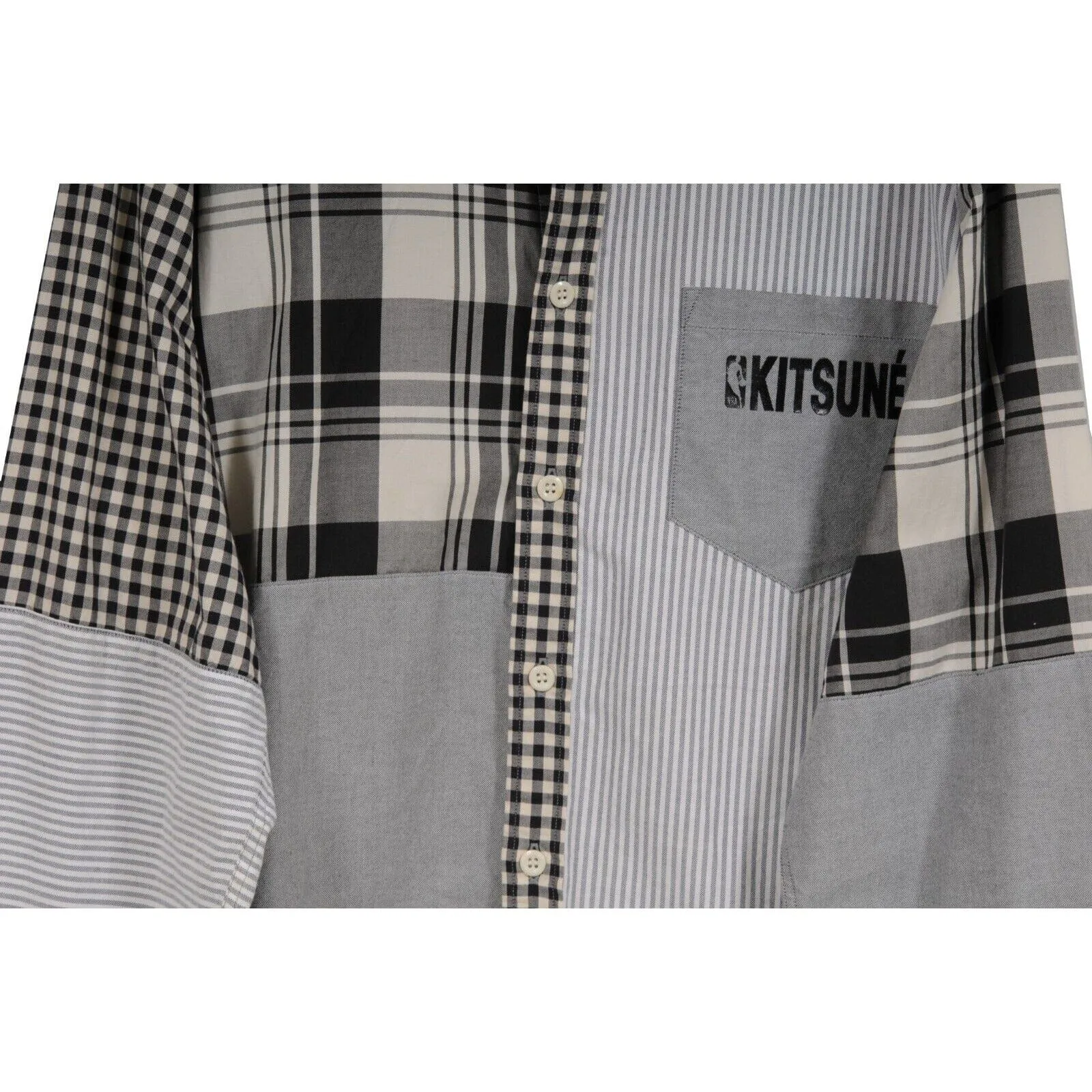 NBA Button Down Blue White Stripe Patchwork Shirt