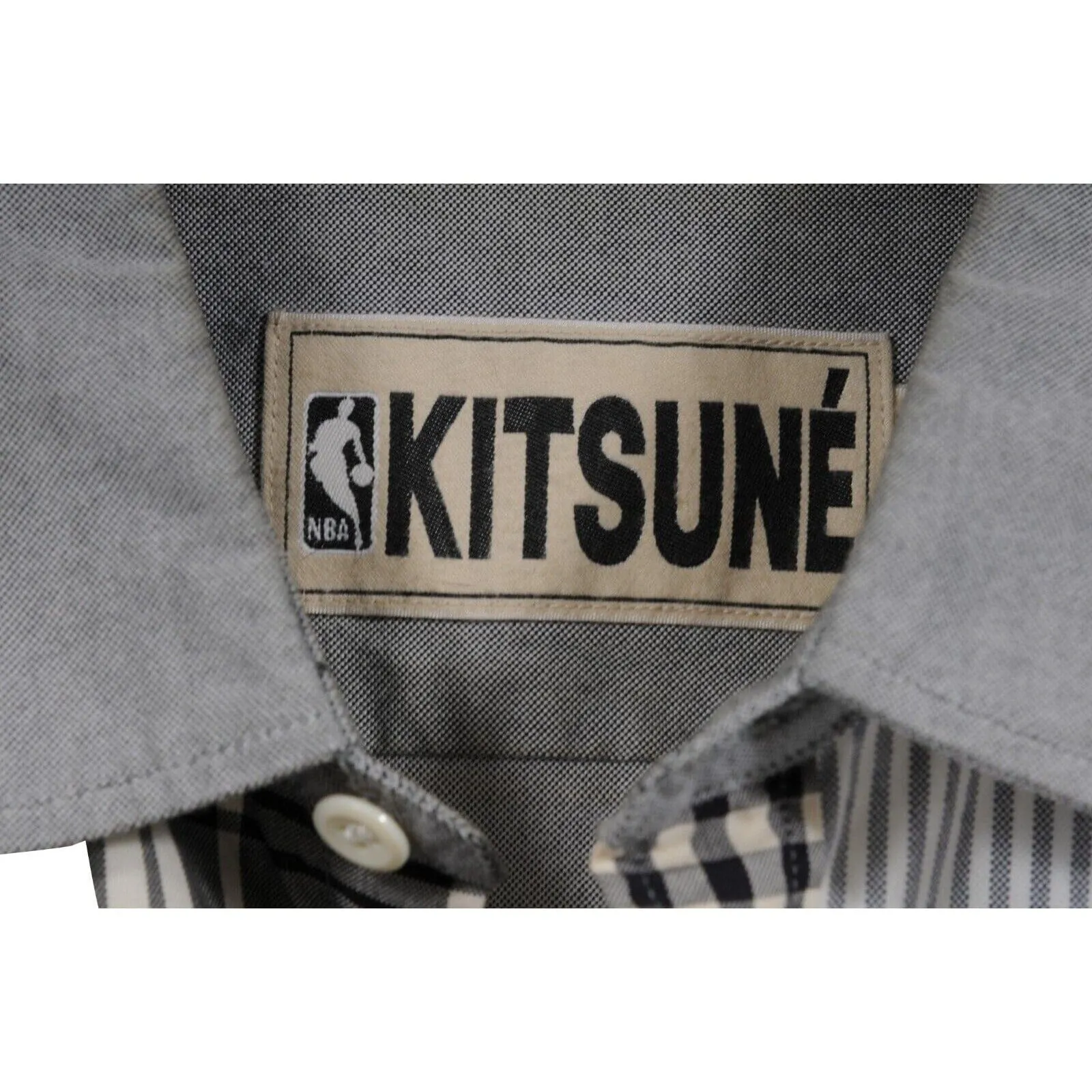 NBA Button Down Blue White Stripe Patchwork Shirt