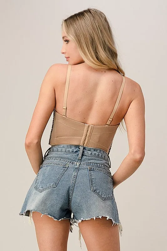 Nude Diamond Across Crop Bra Top Bustier