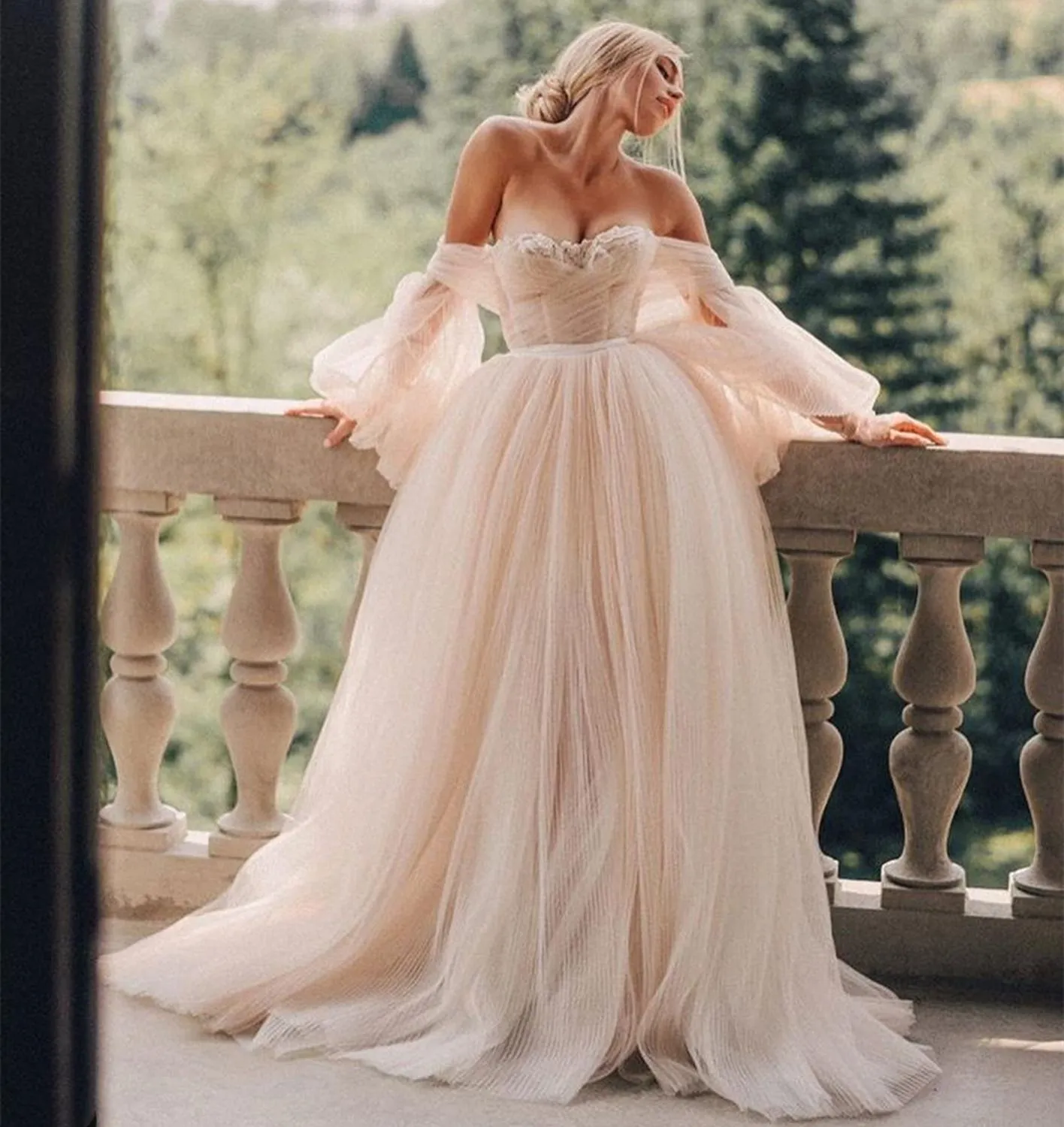 NumberSea Wedding Dress Ball Gowns Long Puff Sleeve Champagne Off Shoulder Brilliant Brdal Gowns robe de mariée bohème vestidos de novia