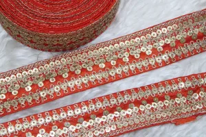 Orange Designer Zari and Sequins Work Embroidered Border