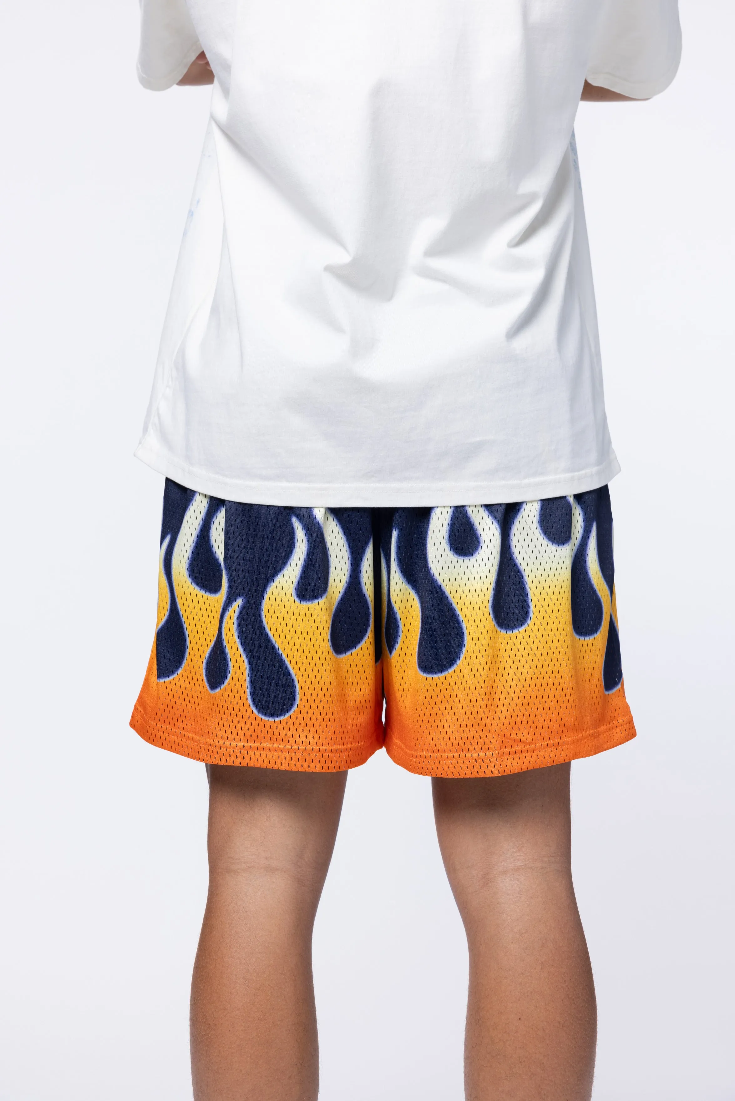 ORANGE FLAME MESH SHORTS