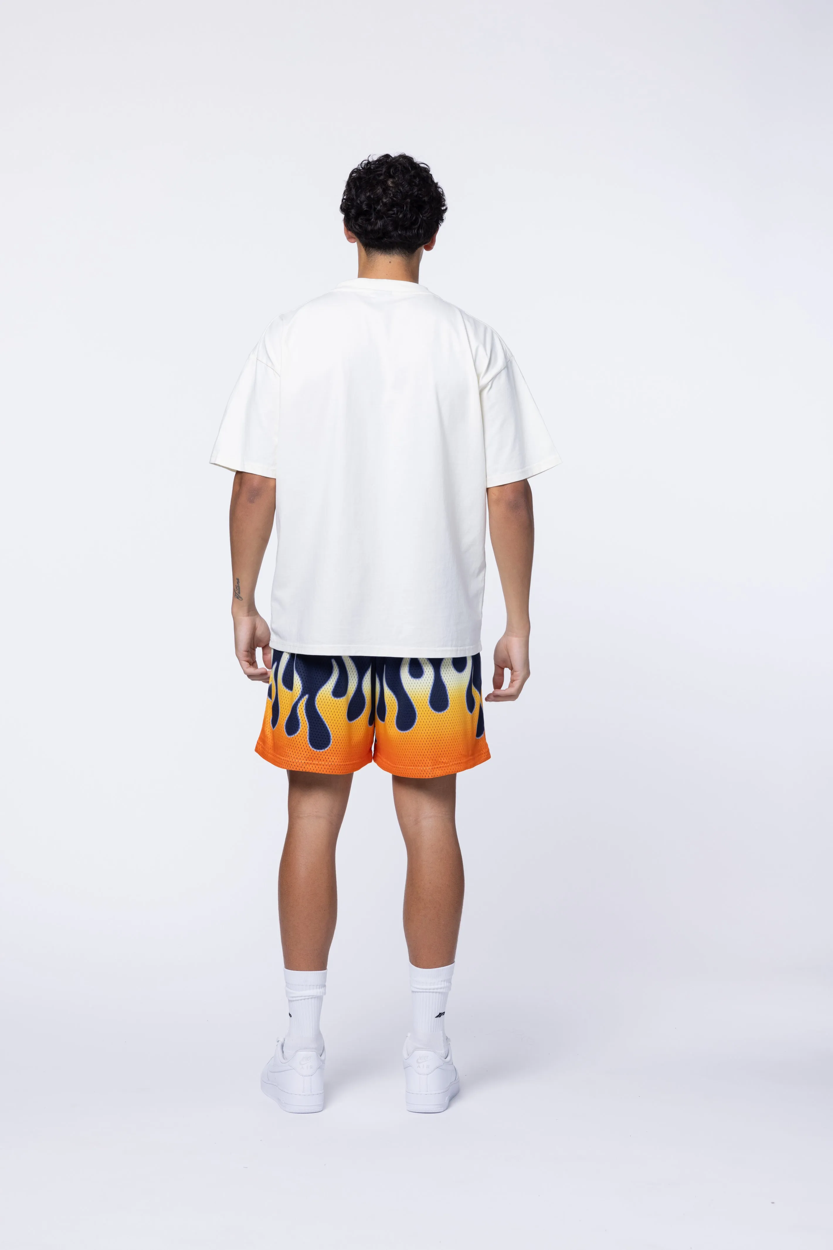 ORANGE FLAME MESH SHORTS