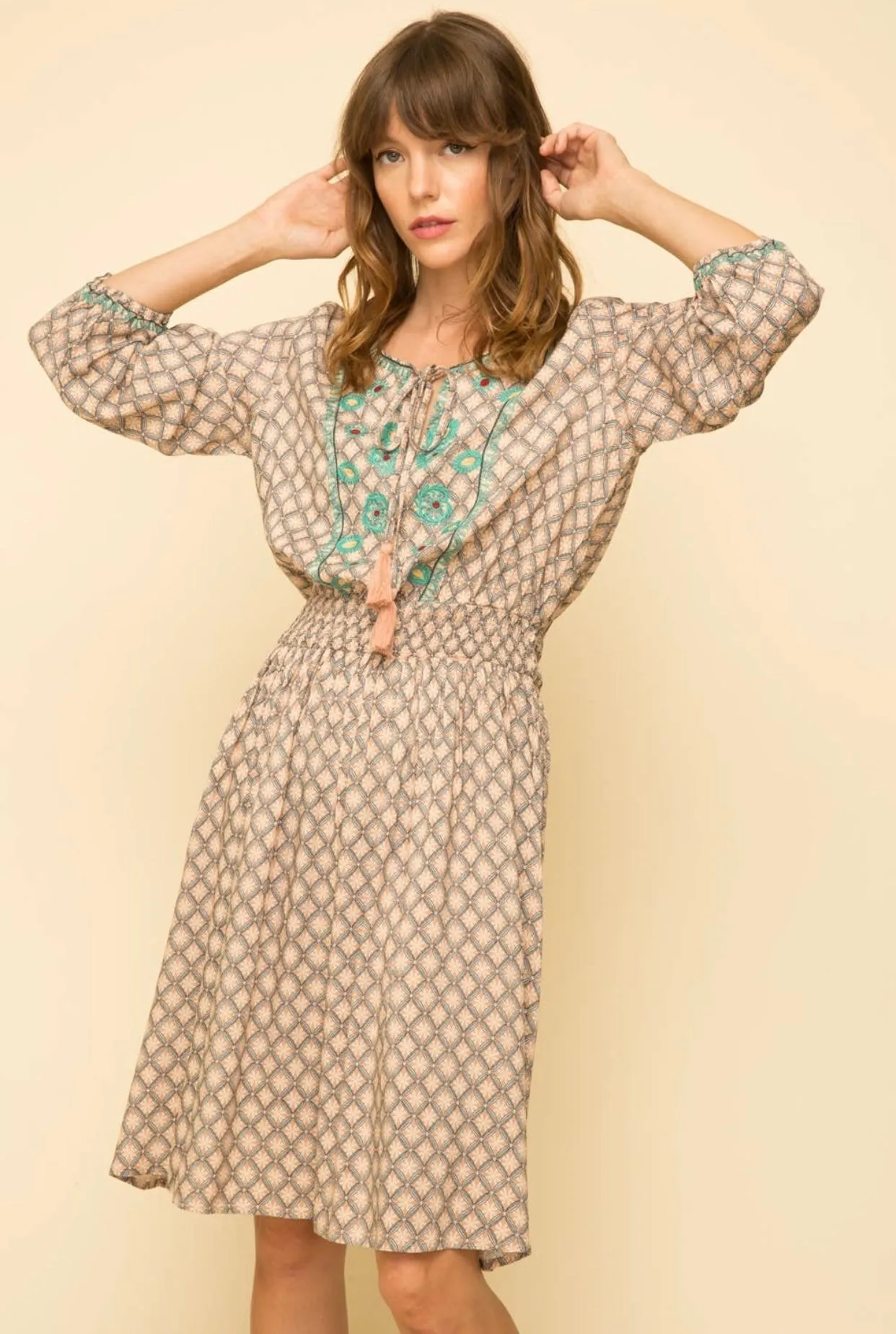 Peaceful Breeze Embroidered Printed Dress