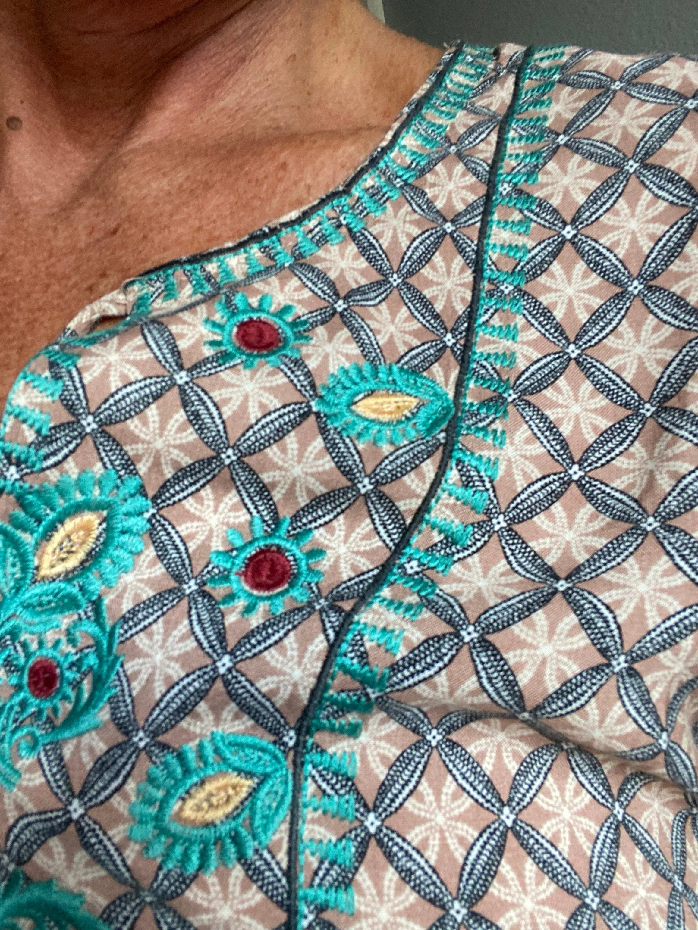 Peaceful Breeze Embroidered Printed Dress