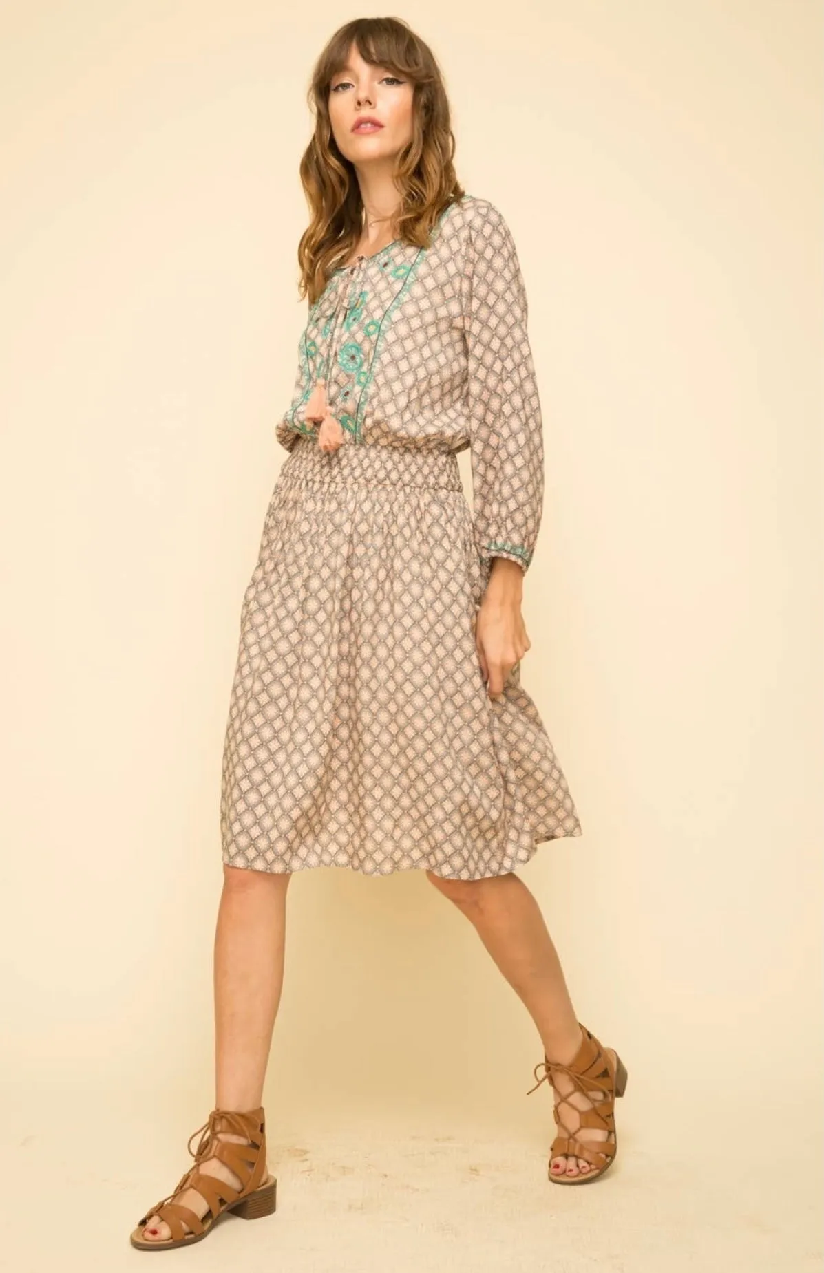 Peaceful Breeze Embroidered Printed Dress