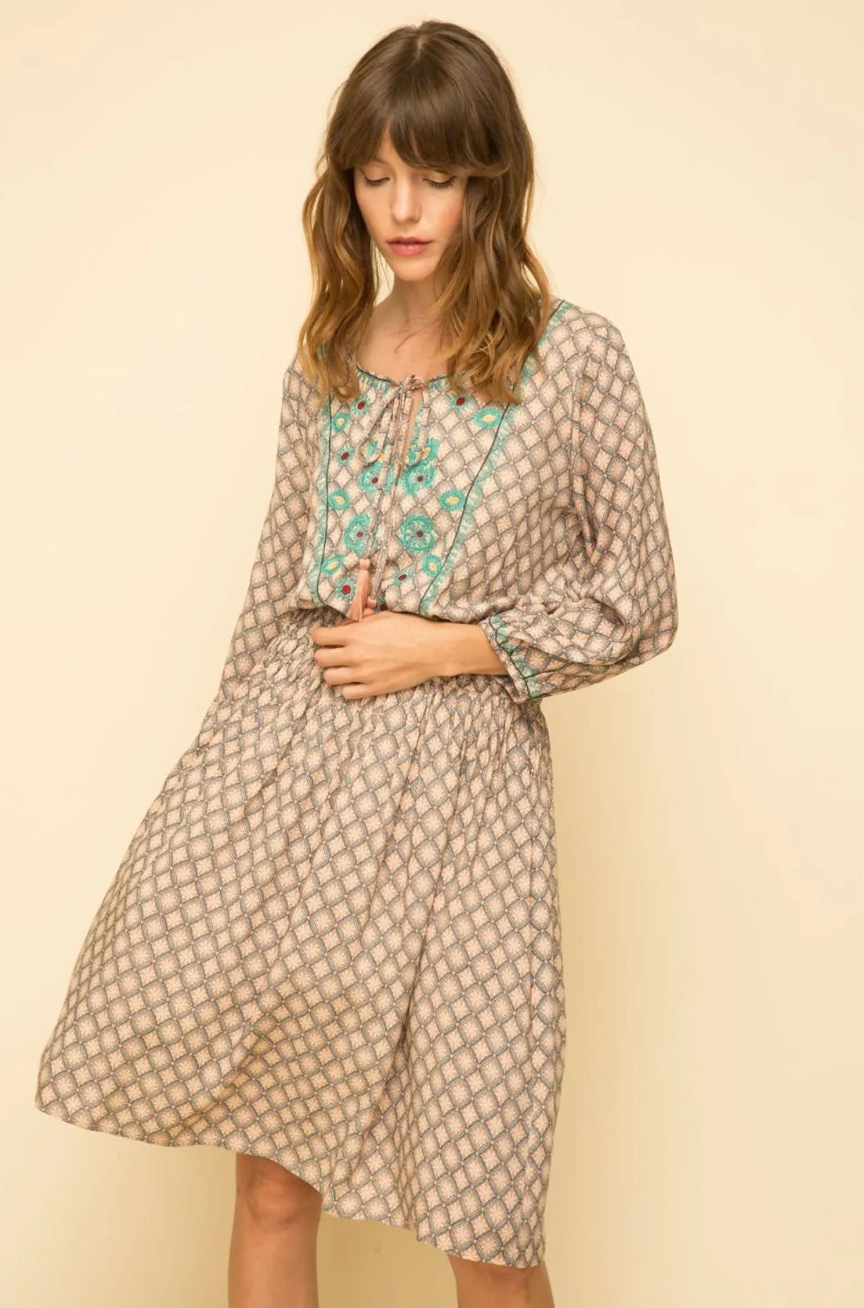 Peaceful Breeze Embroidered Printed Dress