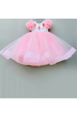 Peach air ballon motif embroidered work gown