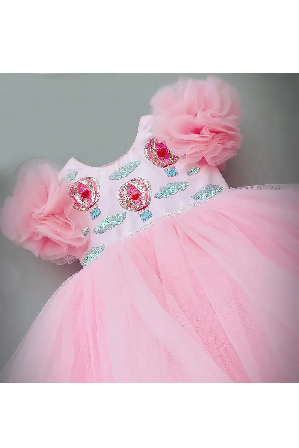 Peach air ballon motif embroidered work gown