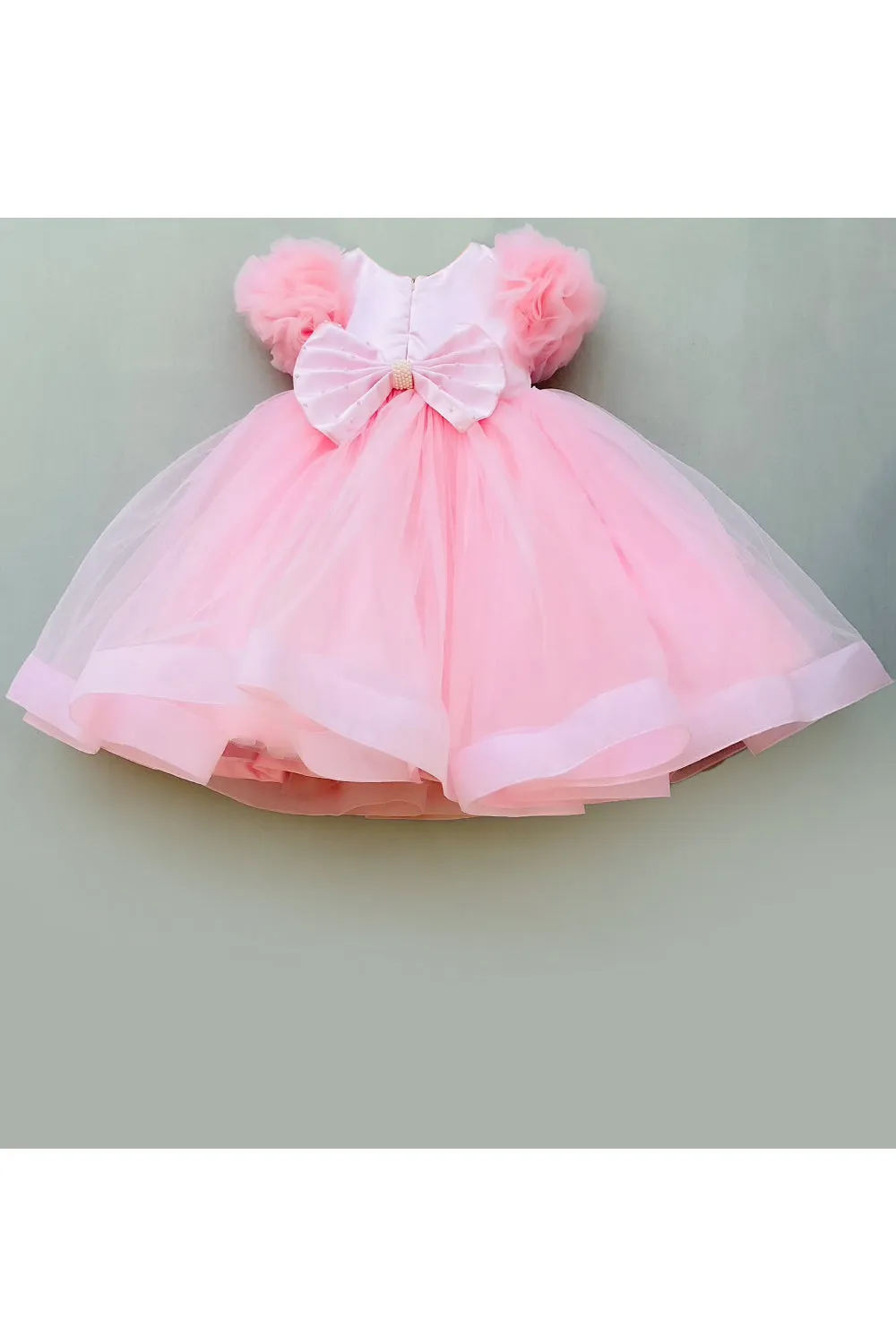 Peach air ballon motif embroidered work gown
