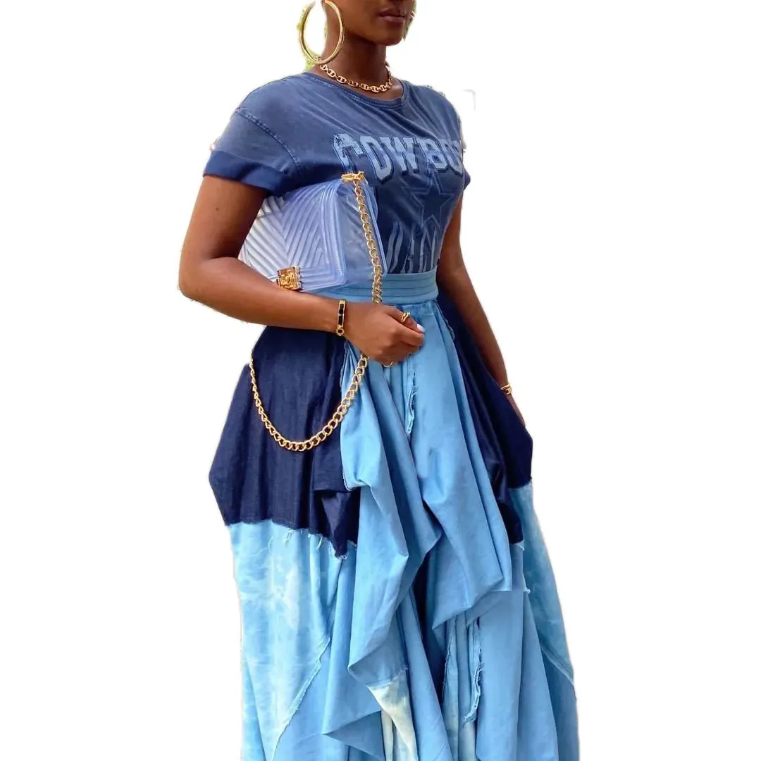 Plaid Patchwork Asymmetrical Big Swing Floor Length Skirt