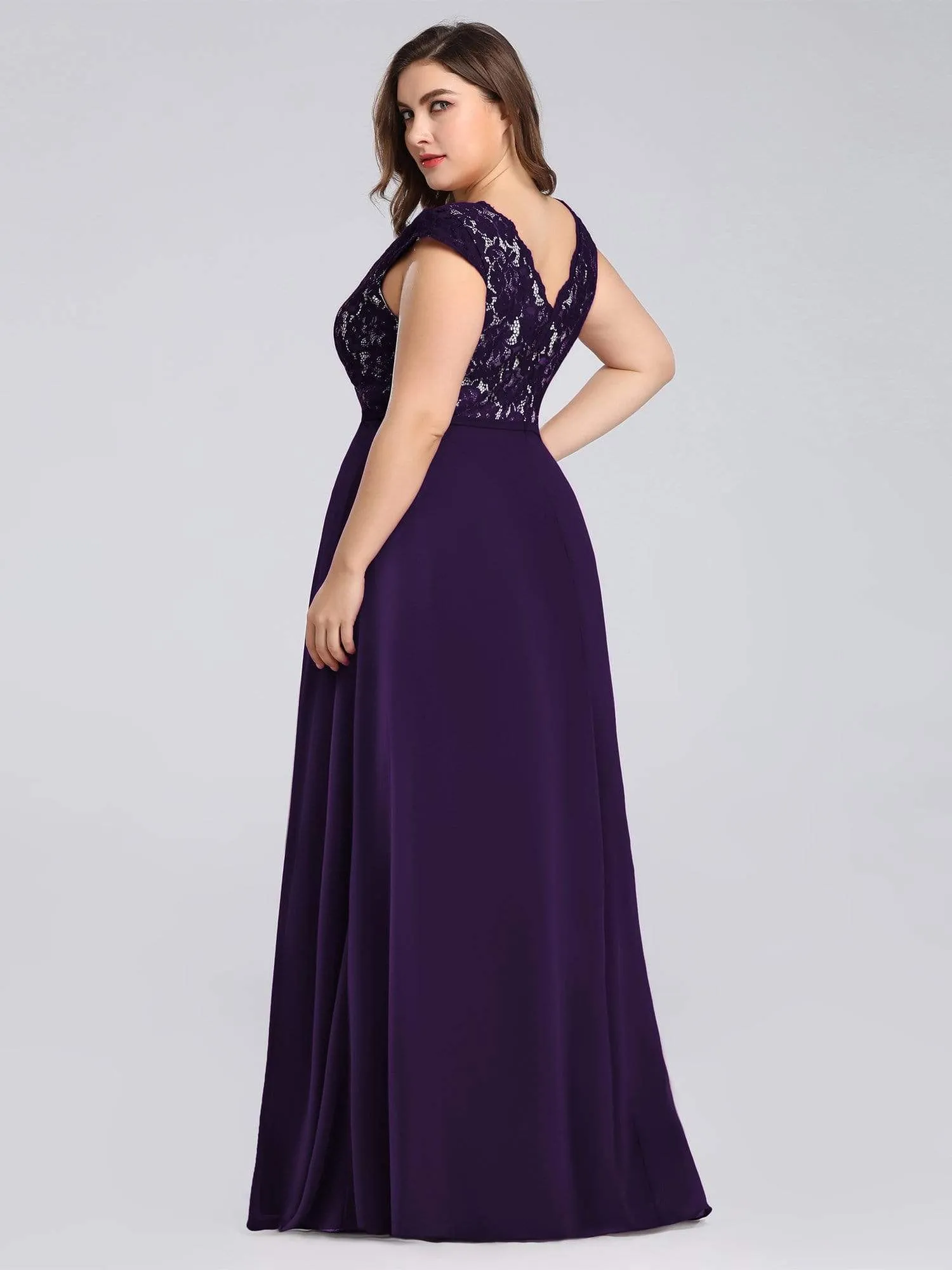 Plus Size Evening Gowns for Women with Lace Cap Sleeves