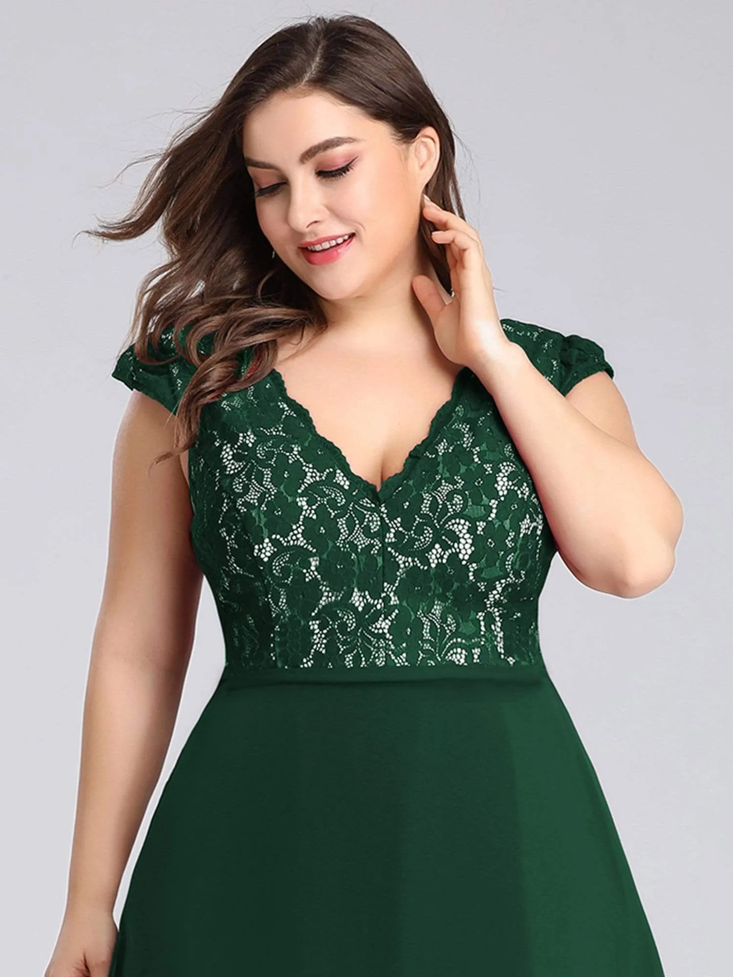 Plus Size Evening Gowns for Women with Lace Cap Sleeves