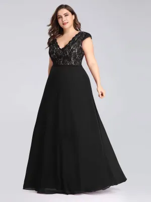 Plus Size Evening Gowns for Women with Lace Cap Sleeves