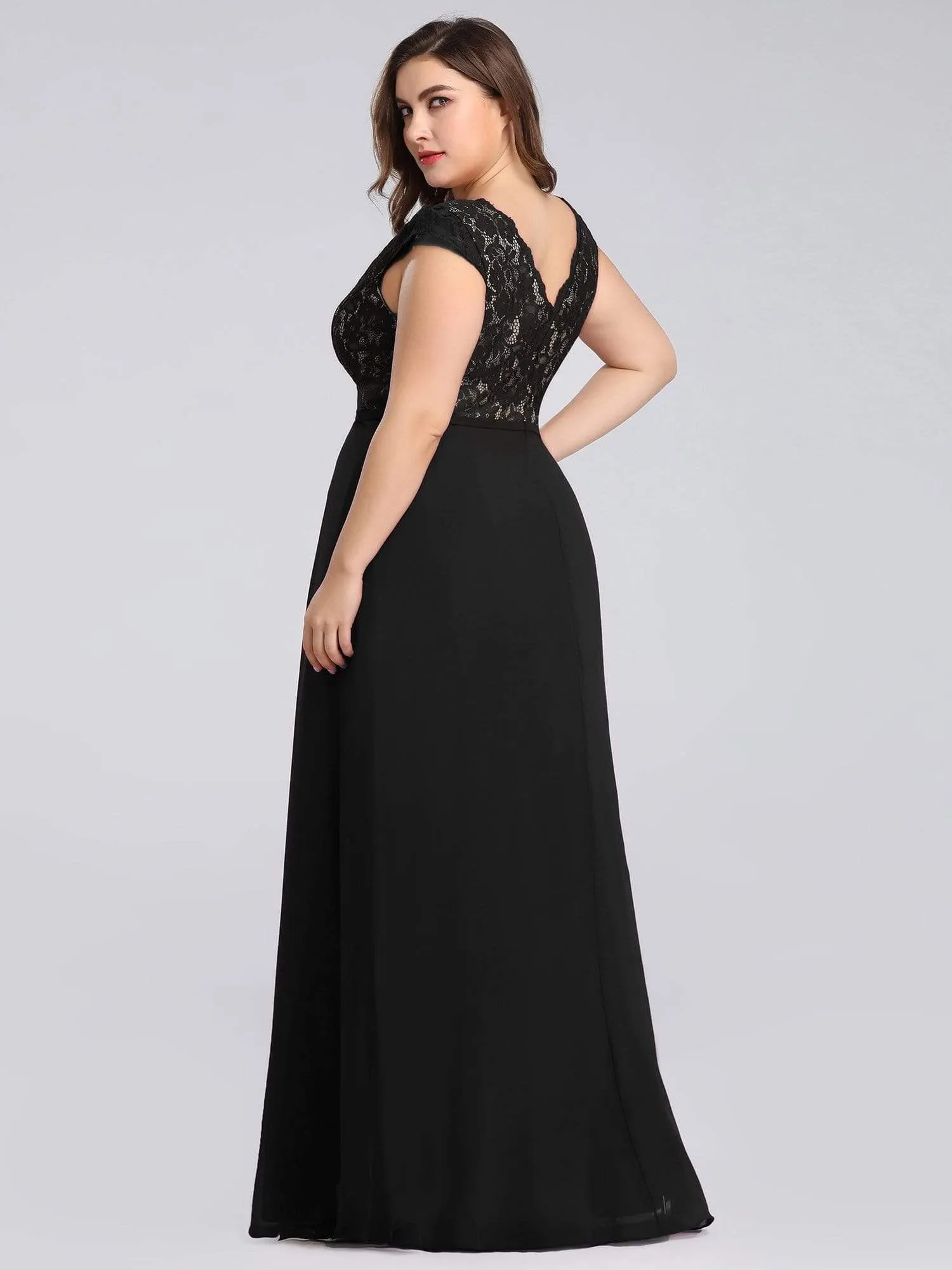 Plus Size Evening Gowns for Women with Lace Cap Sleeves