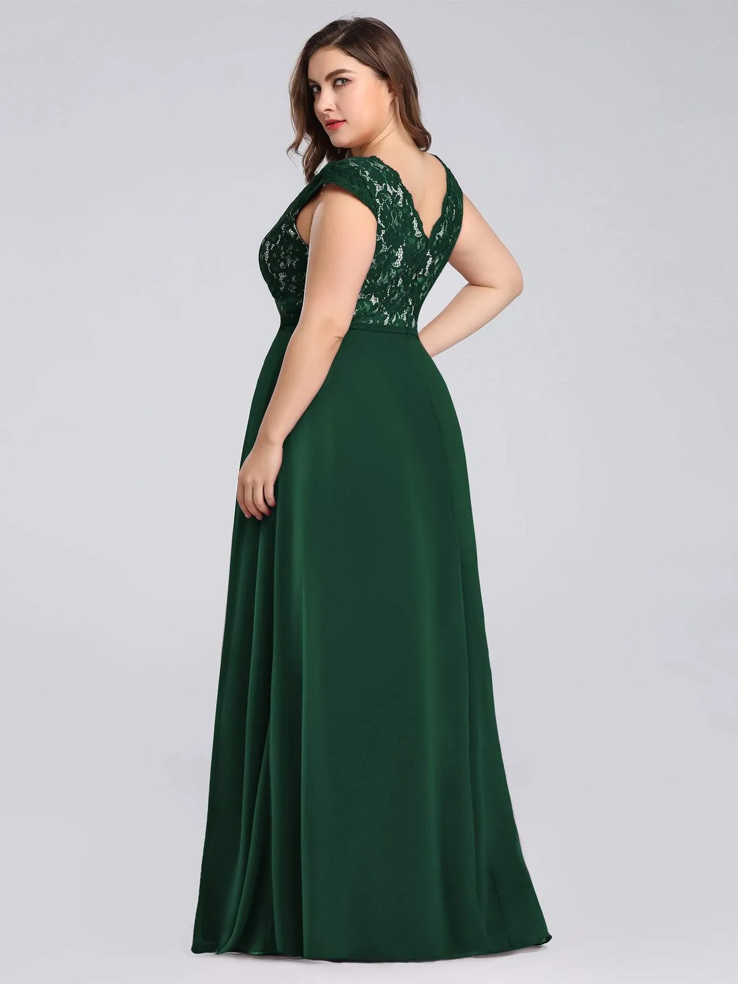 Plus Size Evening Gowns for Women with Lace Cap Sleeves