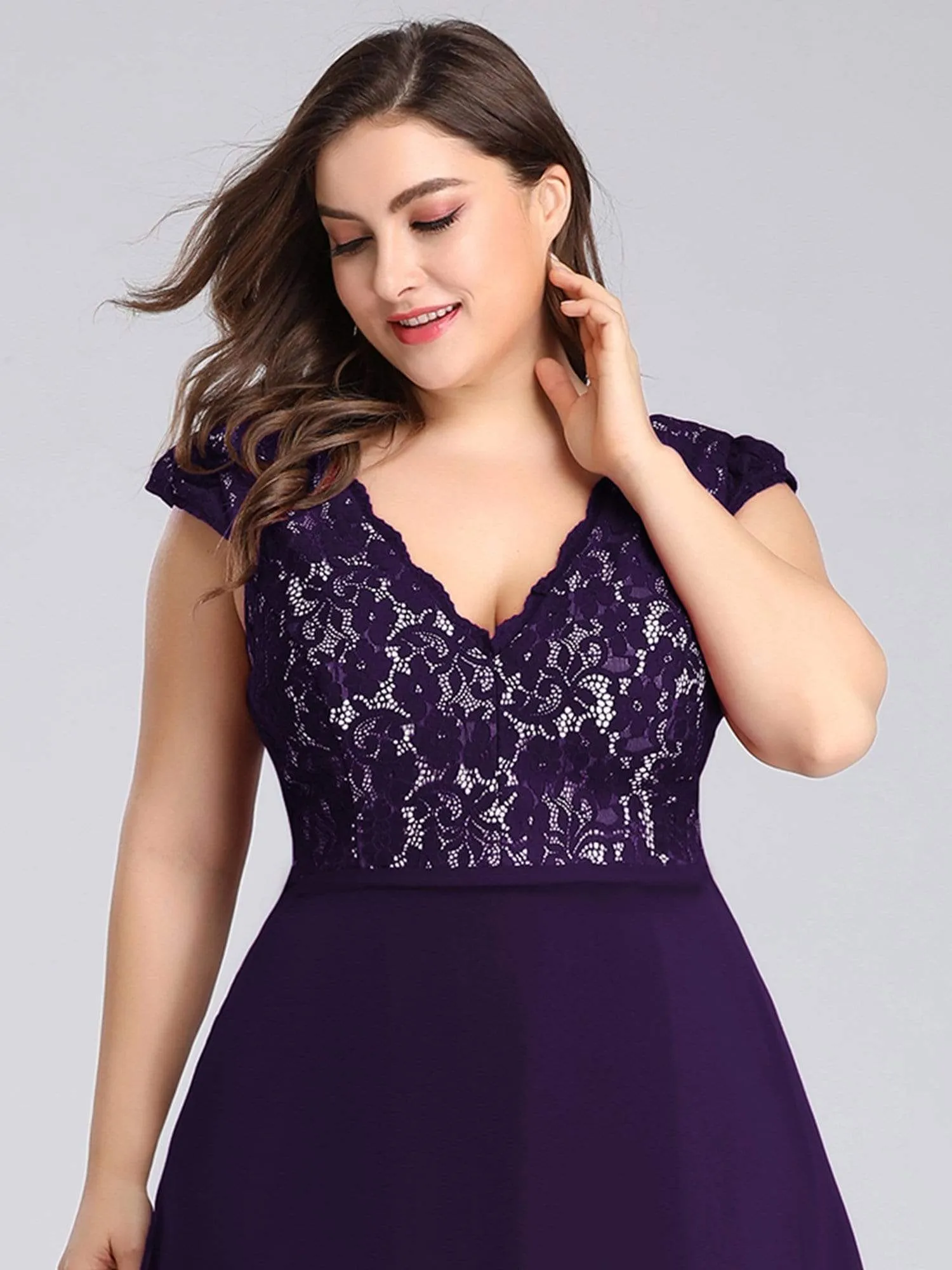Plus Size Evening Gowns for Women with Lace Cap Sleeves