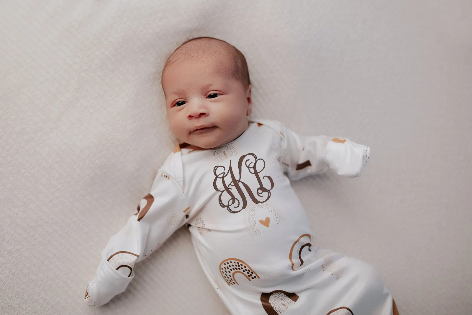 Rainbow Knotted Baby Gown and Knot Cap