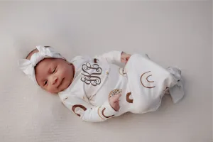 Rainbow Knotted Baby Gown and Knot Cap