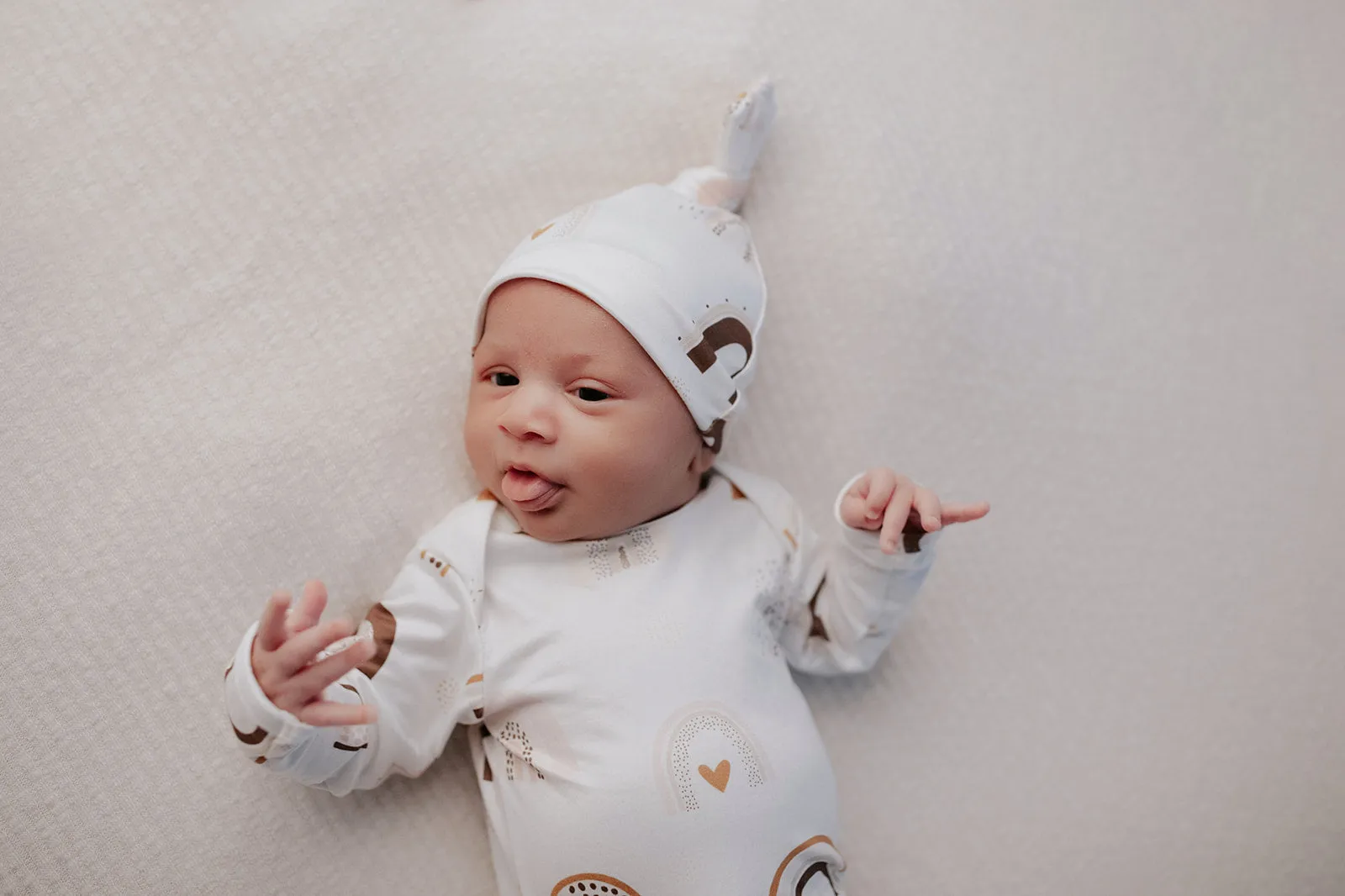 Rainbow Knotted Baby Gown and Knot Cap