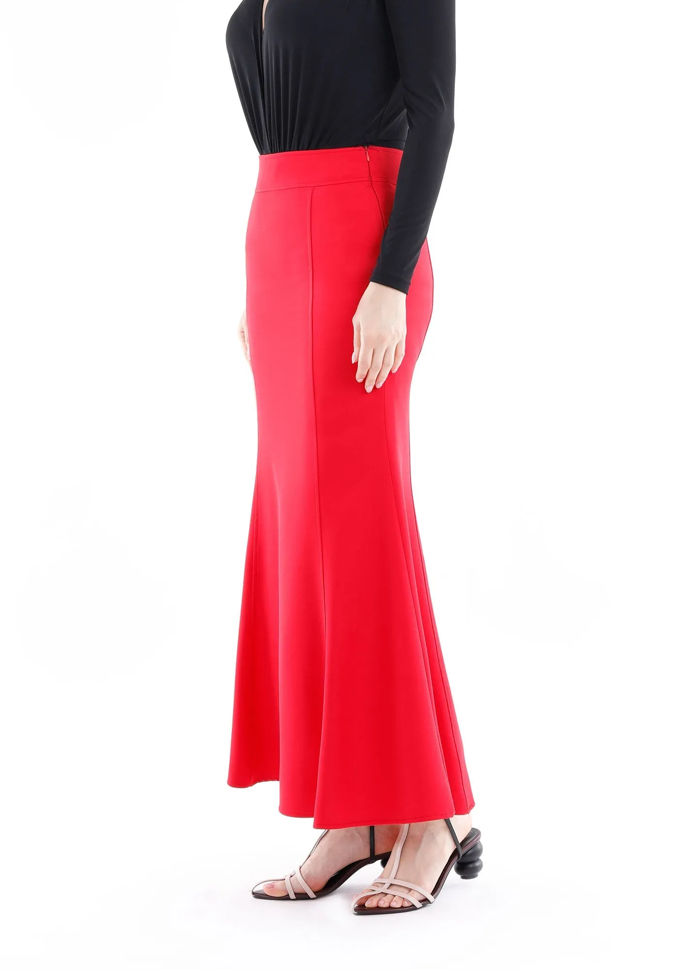 Red Fishtail Maxi Skirt