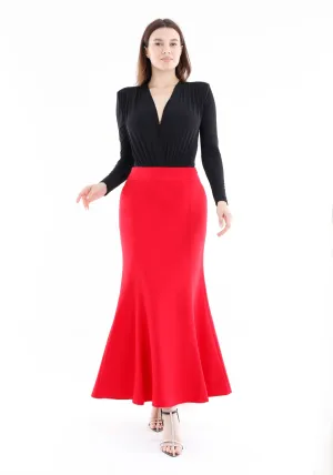 Red Fishtail Maxi Skirt