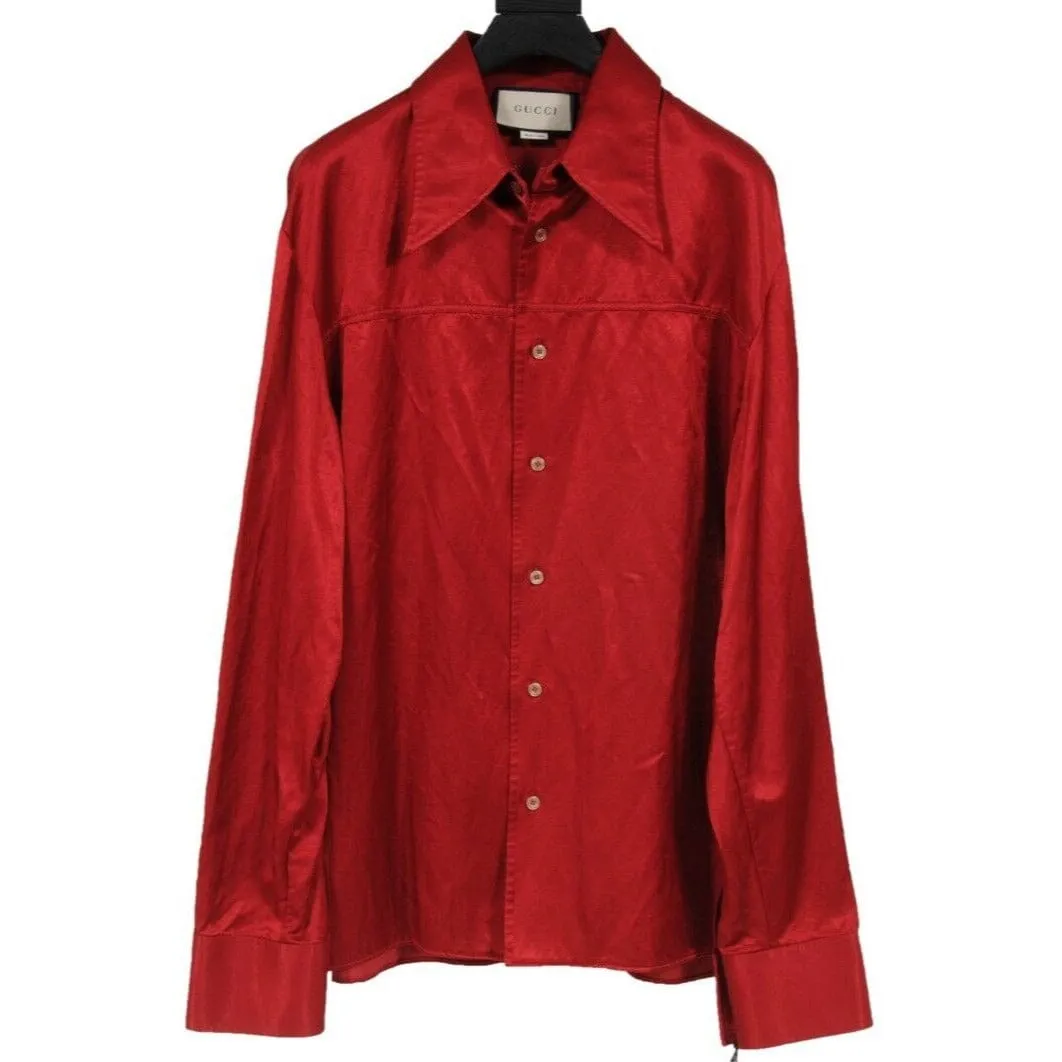 Red Satin Daffodils Skull Snake Button Down Shirt