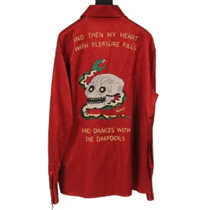 Red Satin Daffodils Skull Snake Button Down Shirt