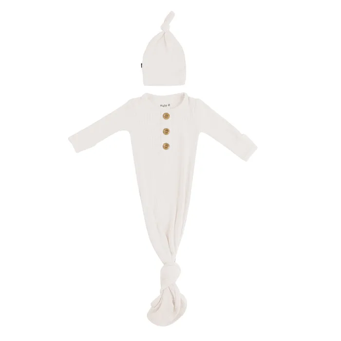 Ribbed Knotted Gown With Hat Set - Oat