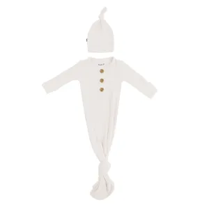 Ribbed Knotted Gown With Hat Set - Oat
