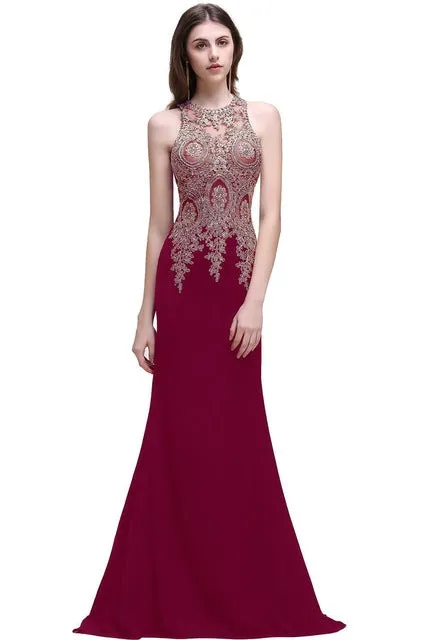 Robe de Soiree Longue Cheap Black Lace Mermaid Long Evening Dress  Sexy Sheer Appliques Embroidery Evening Party Dresses