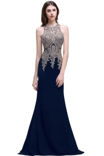 Robe de Soiree Longue Cheap Black Lace Mermaid Long Evening Dress  Sexy Sheer Appliques Embroidery Evening Party Dresses