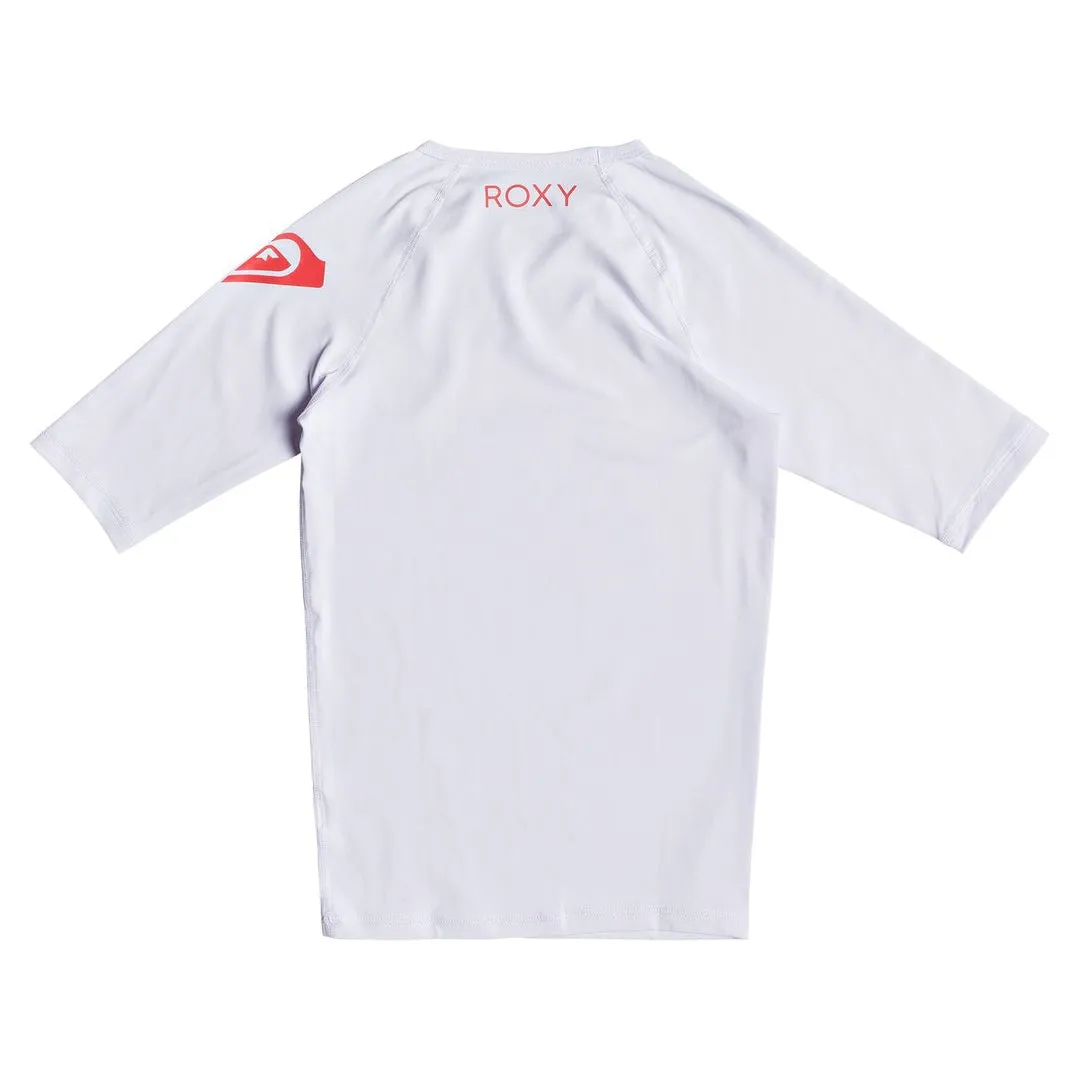 Roxy Youth Girls Funny Waves Short Sleeve Rash Guard - Bright White