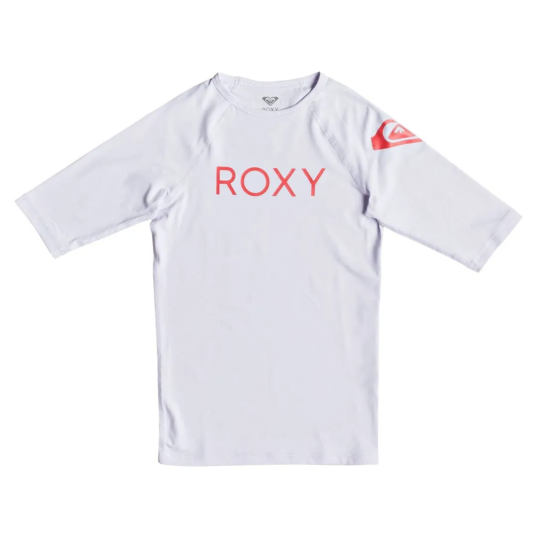 Roxy Youth Girls Funny Waves Short Sleeve Rash Guard - Bright White