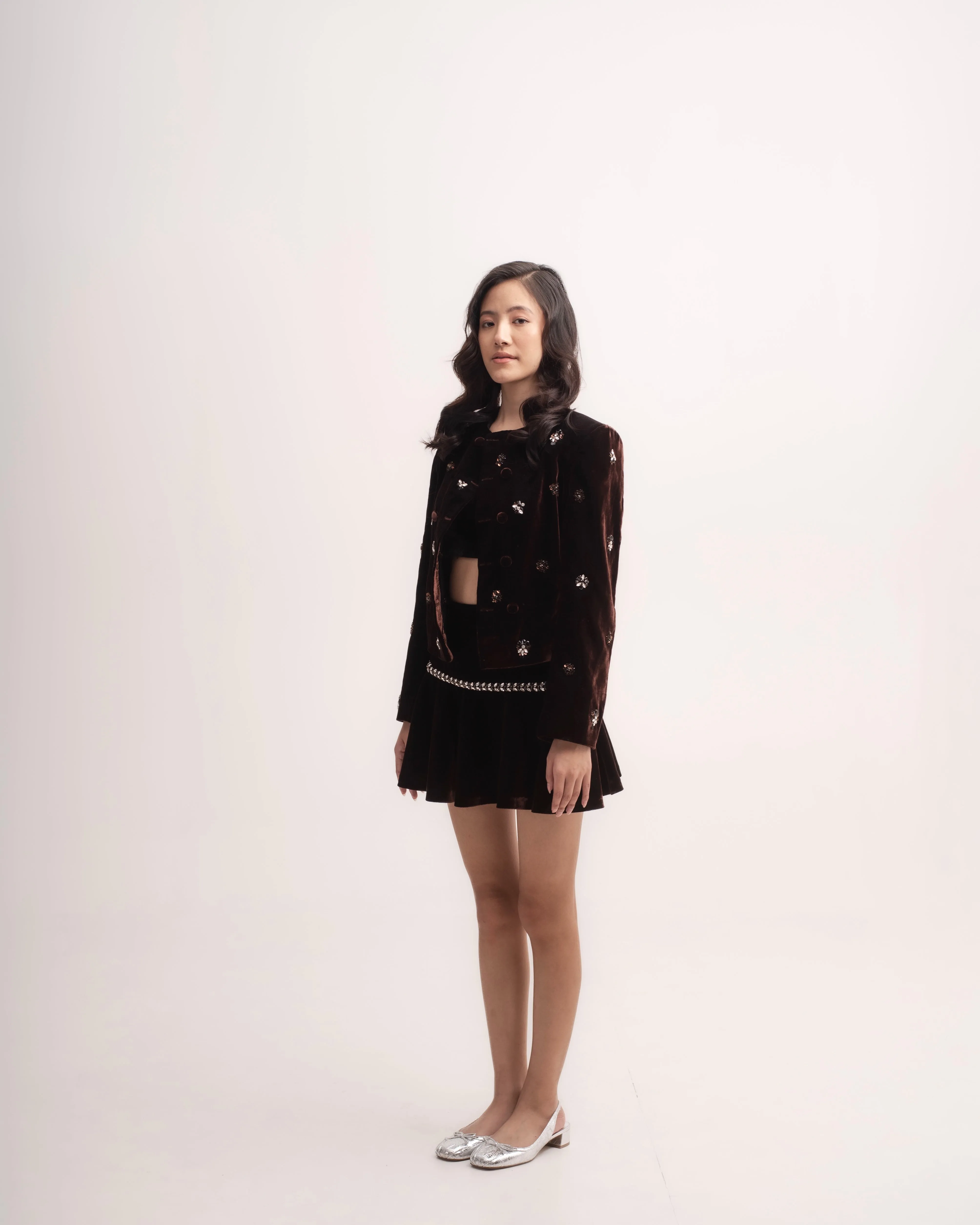 Silk-velvet double breasted jacket with embellishing