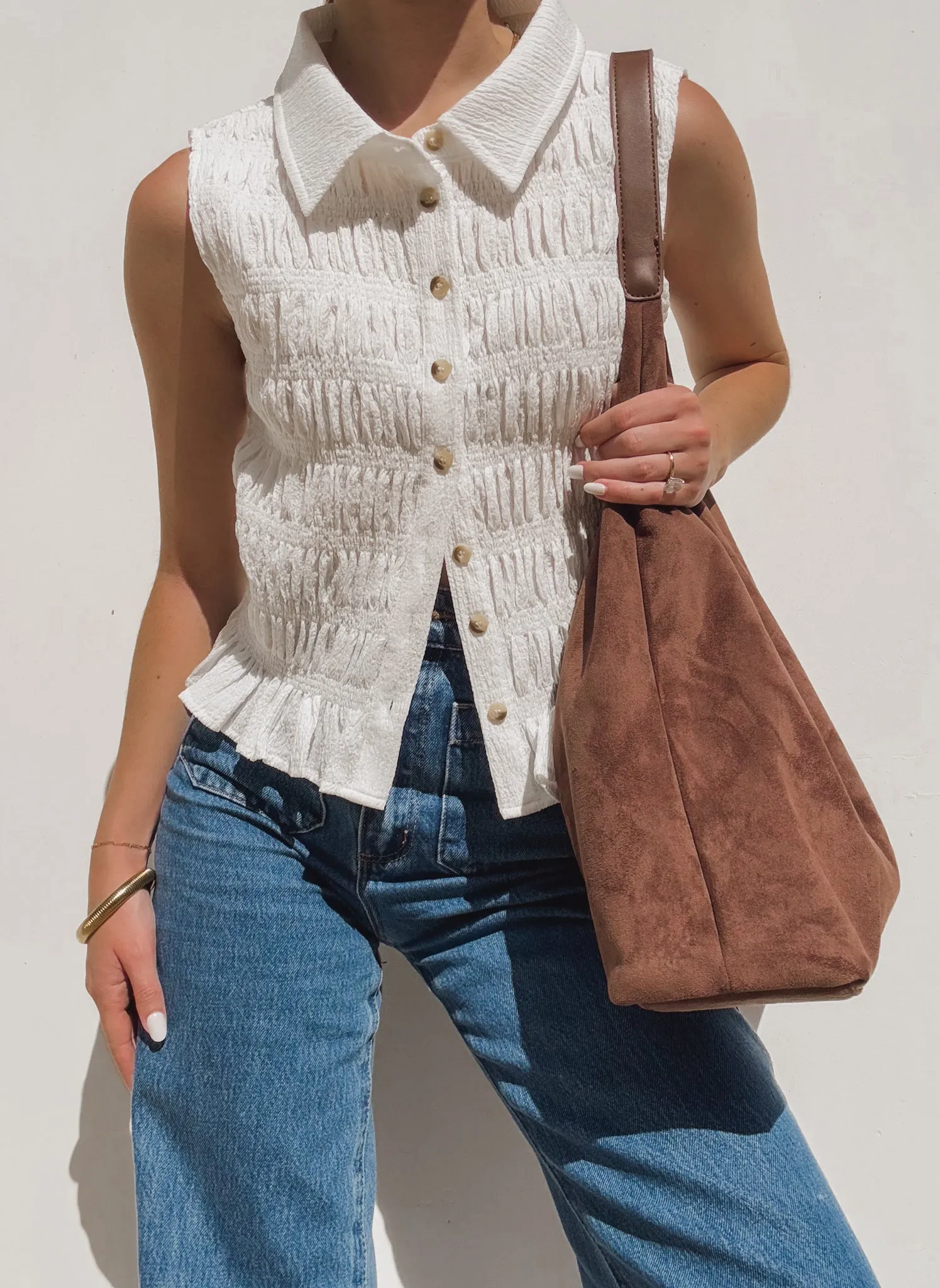 Sonoma Smocked Top in White