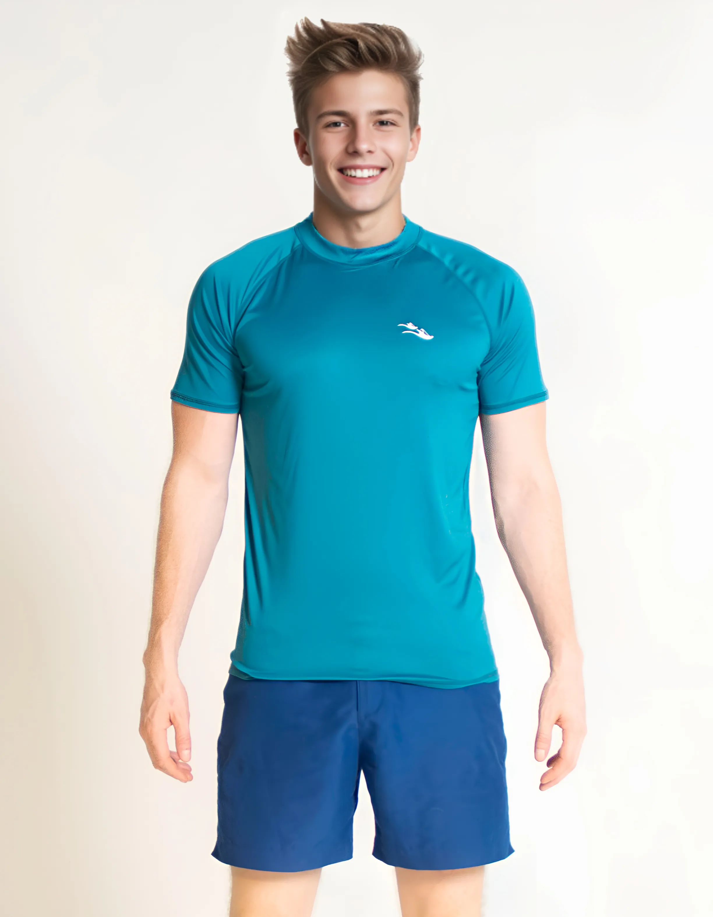 Teal Short Sleeved Mens Rash Guard
