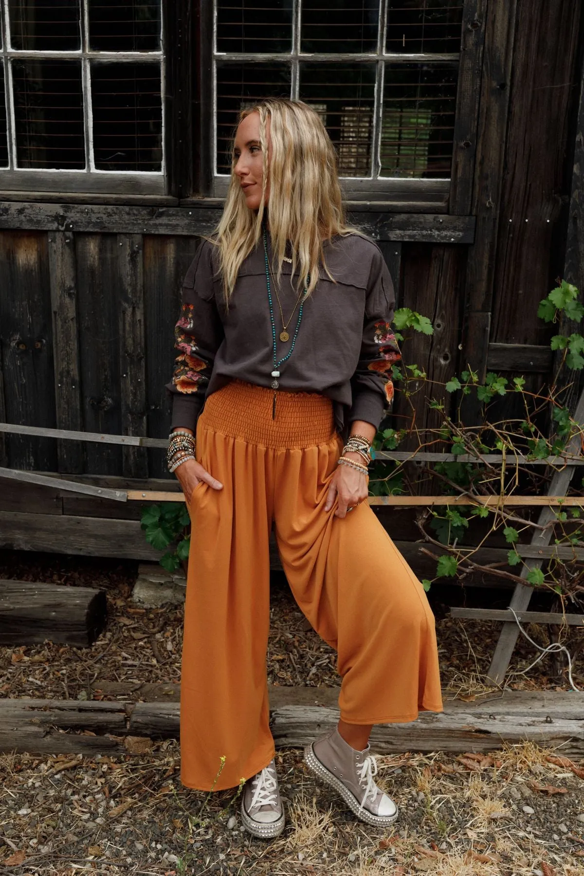 The Nest Aurora Flowy Wide Leg Pants - Mustard