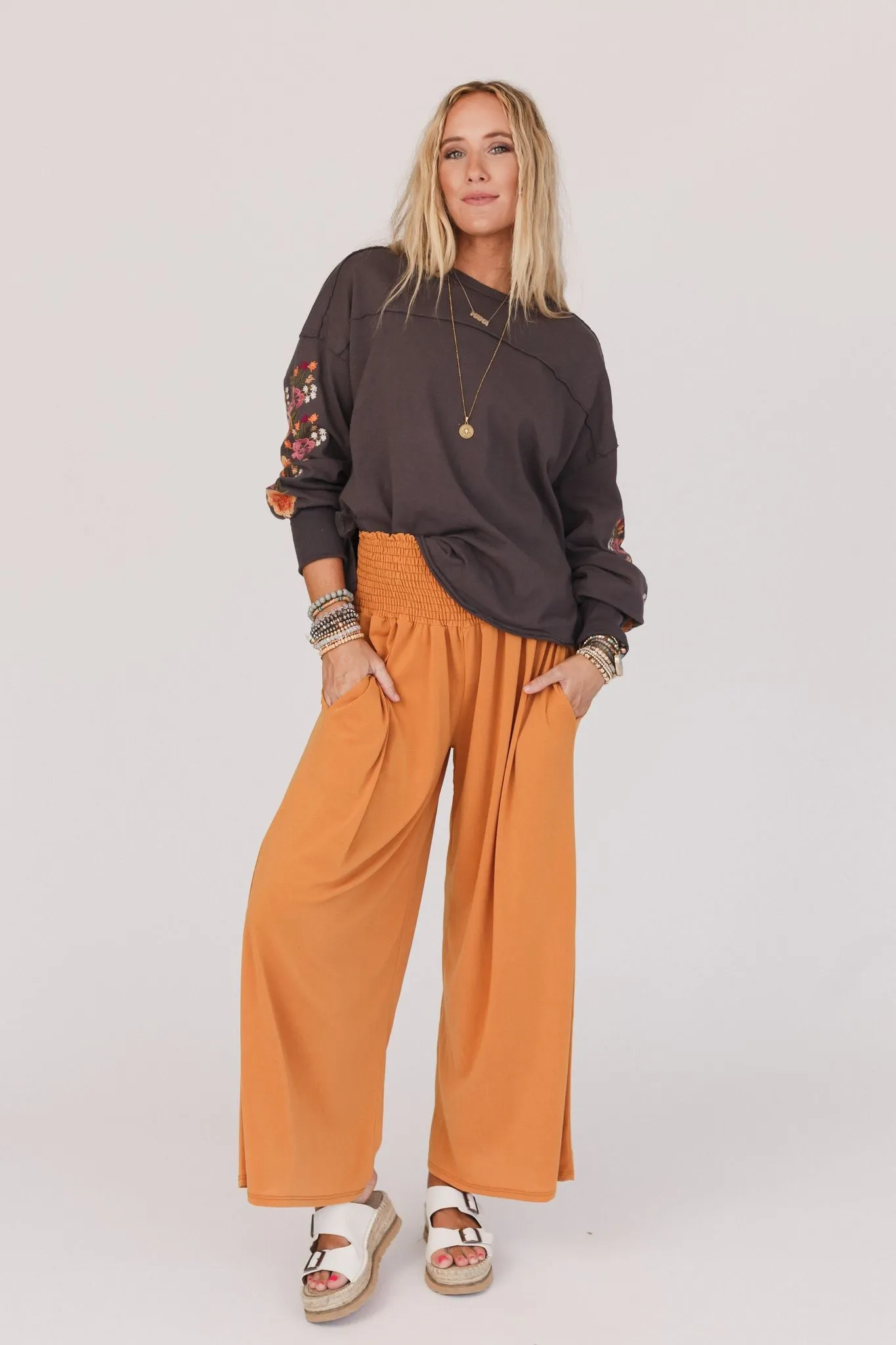 The Nest Aurora Flowy Wide Leg Pants - Mustard