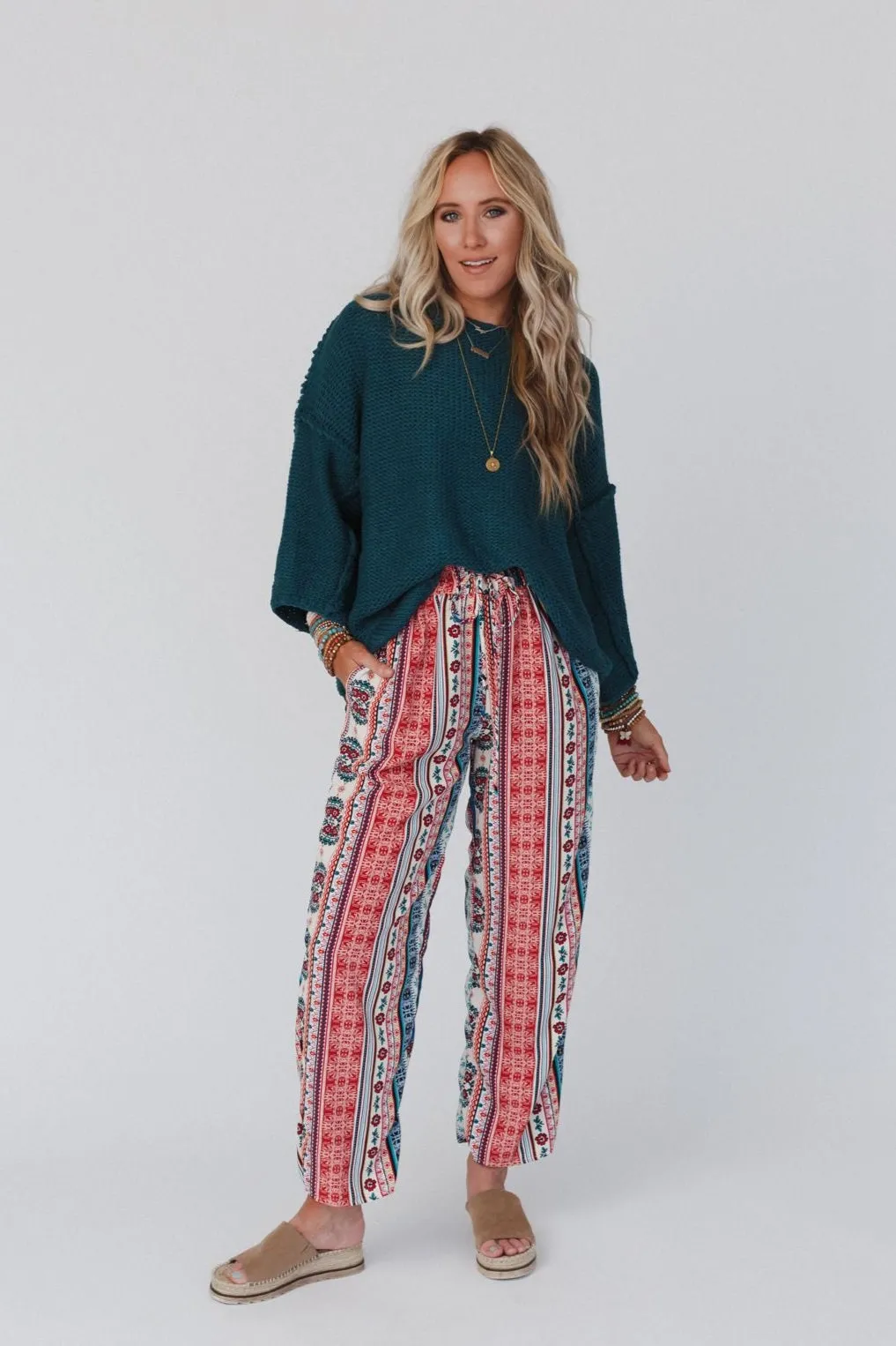 The Nest Staycation Wide Leg Drawstring Pant - Red Clay