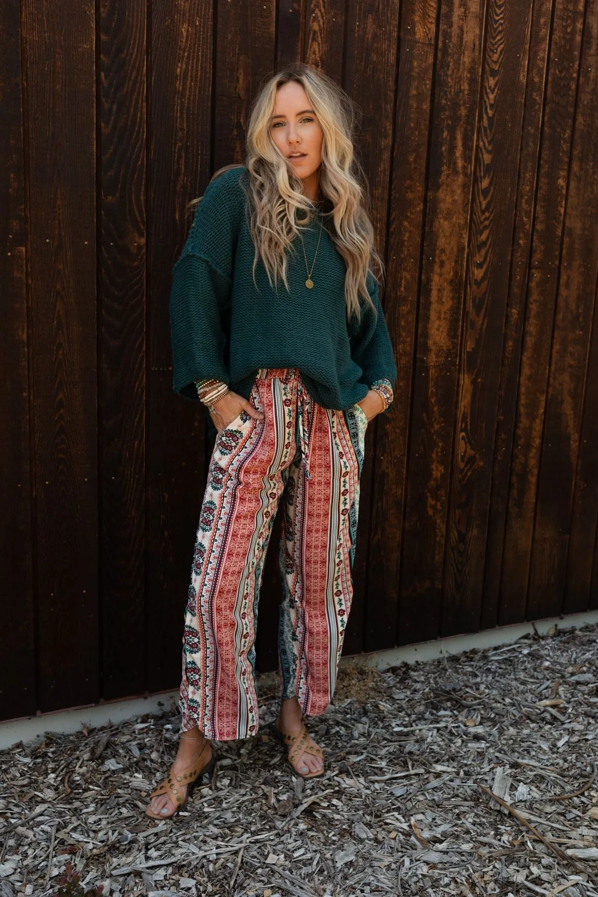 The Nest Staycation Wide Leg Drawstring Pant - Red Clay